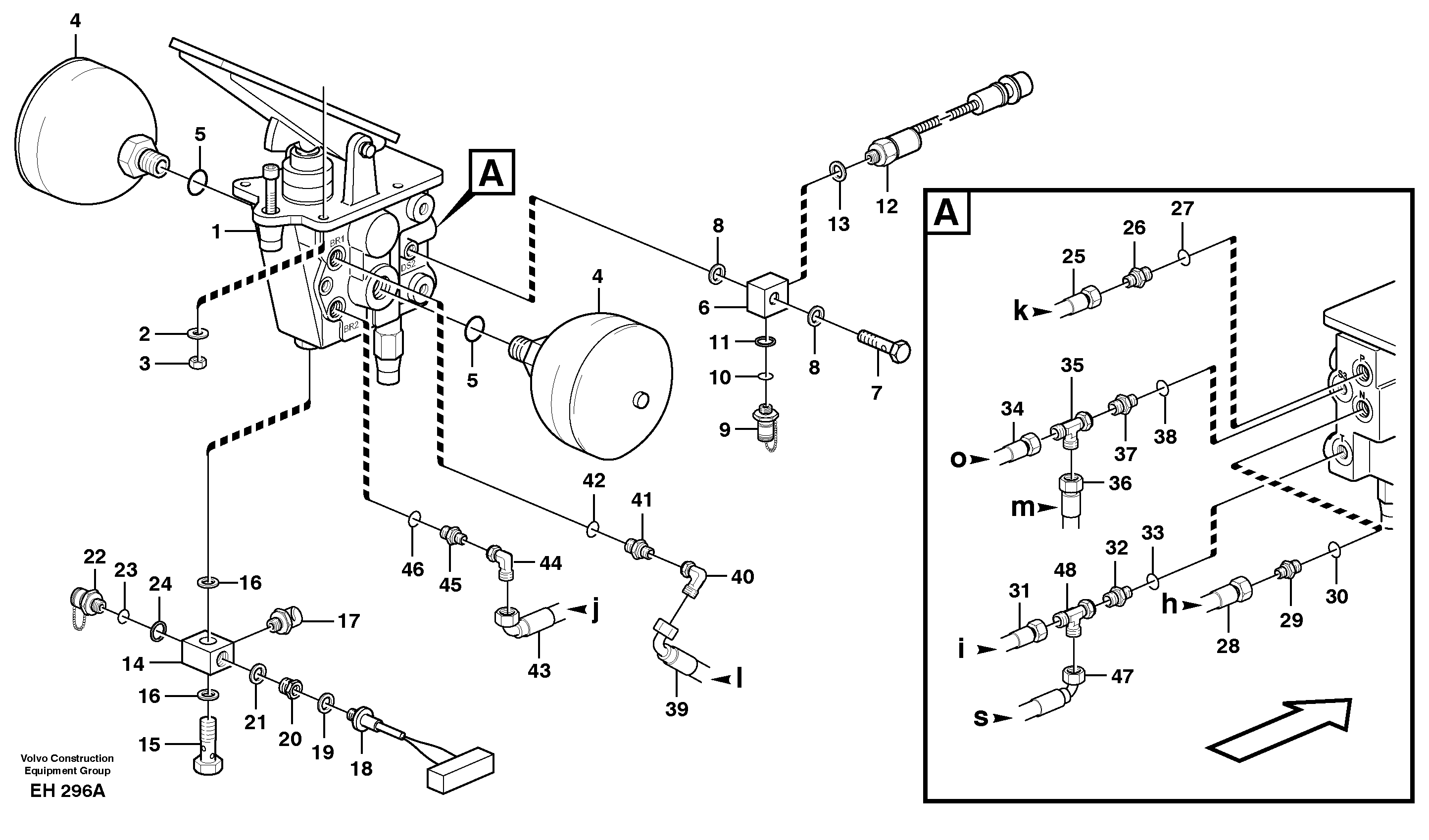 Схема запчастей Volvo L180D - 98442 Footbrake valve with connectors L180D HIGH-LIFT