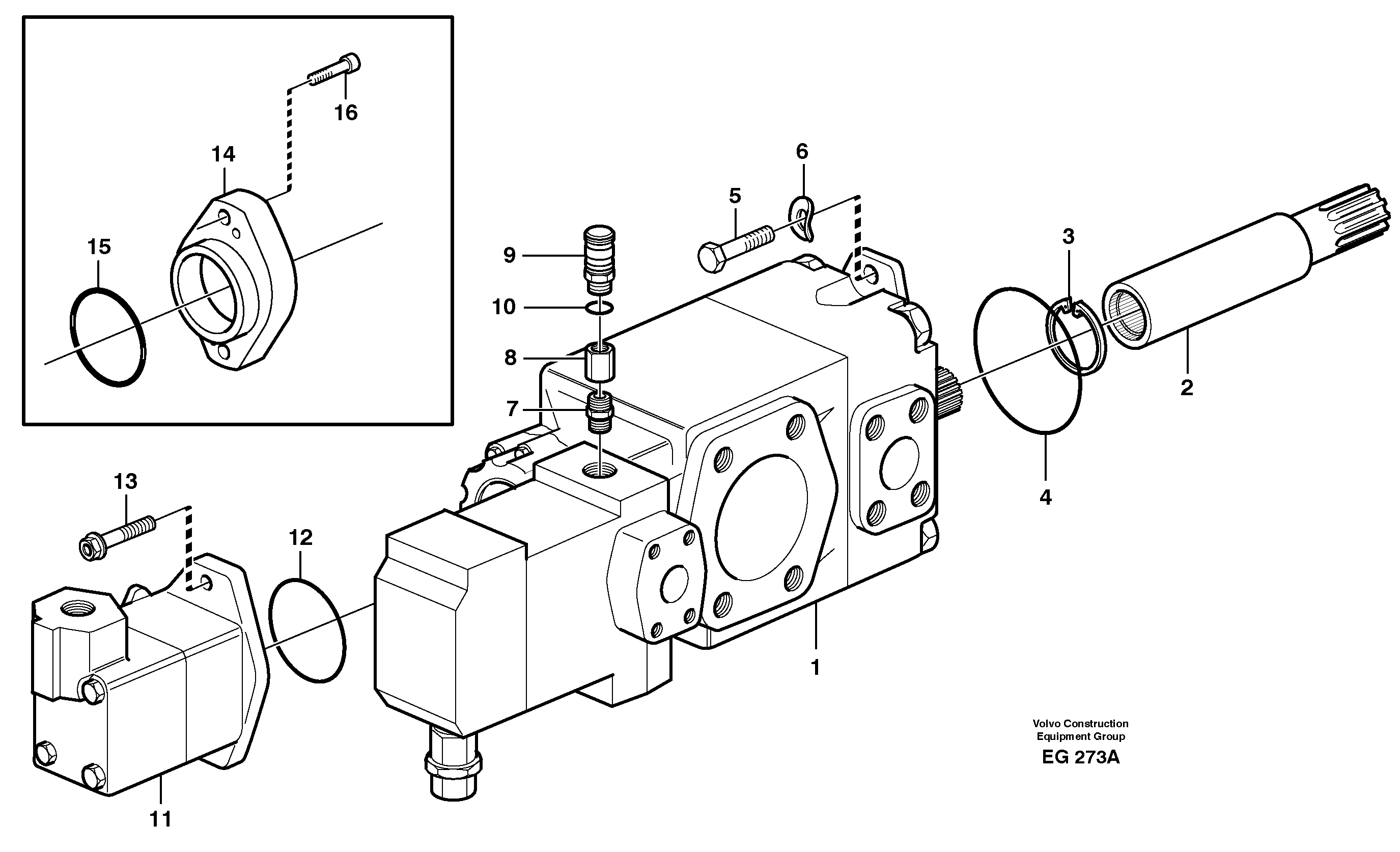 Схема запчастей Volvo L180D - 15116 Hydraulic pump with fitting parts L180D