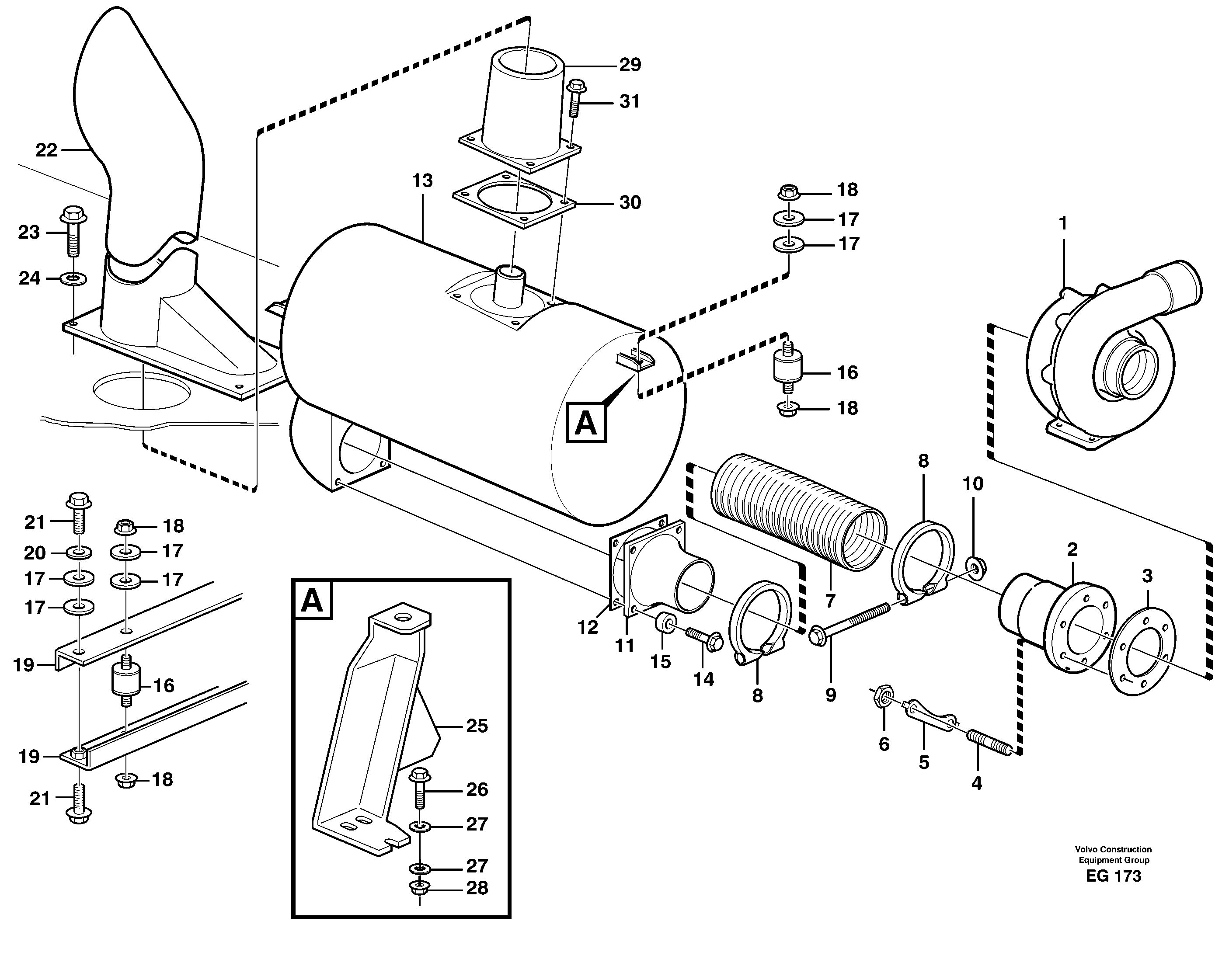 Схема запчастей Volvo L180D - 39031 Exhaust system, silencer L180D