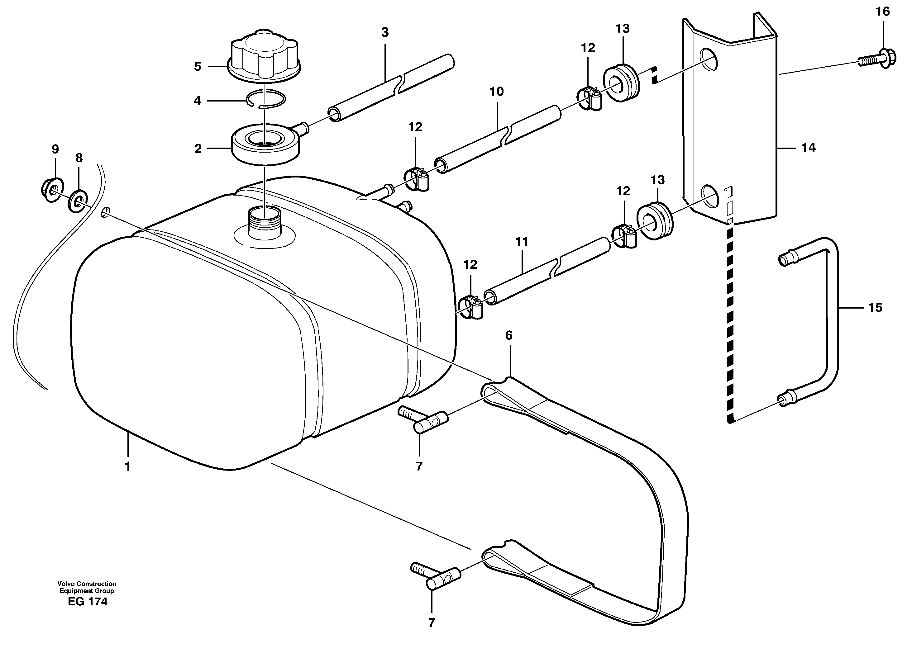 Схема запчастей Volvo L180D - 90195 Expansion tank with fitting parts L180D