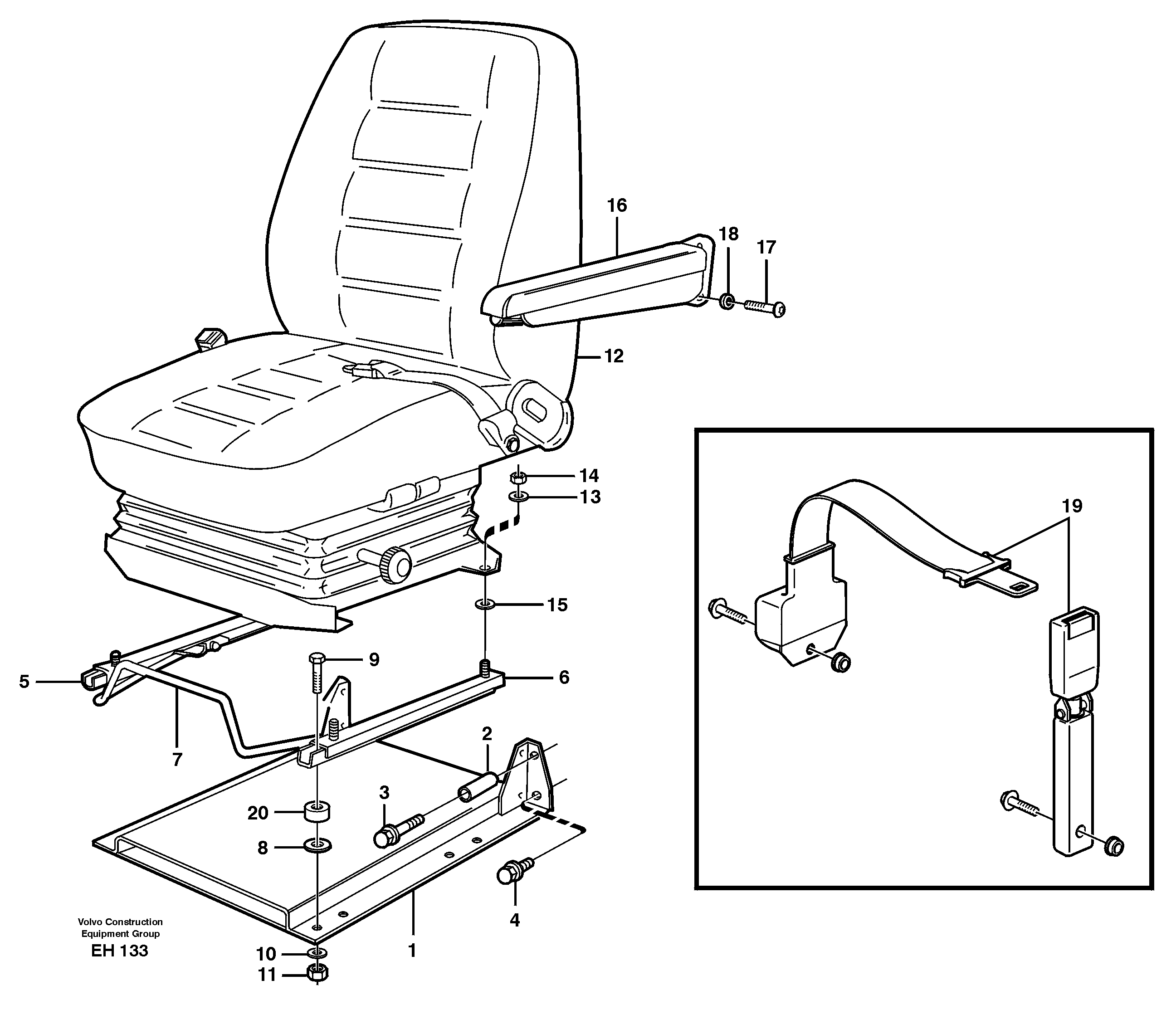 Схема запчастей Volvo L180D - 82092 Operator seat with fitting parts L180D HIGH-LIFT