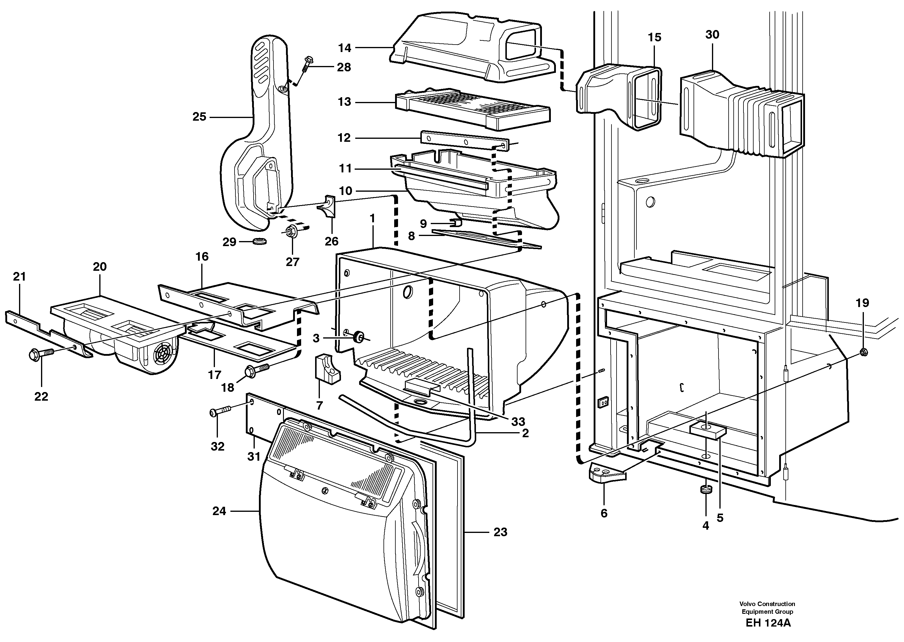 Схема запчастей Volvo L180D - 15993 Fresh air inlet, filter and fan housing L180D HIGH-LIFT