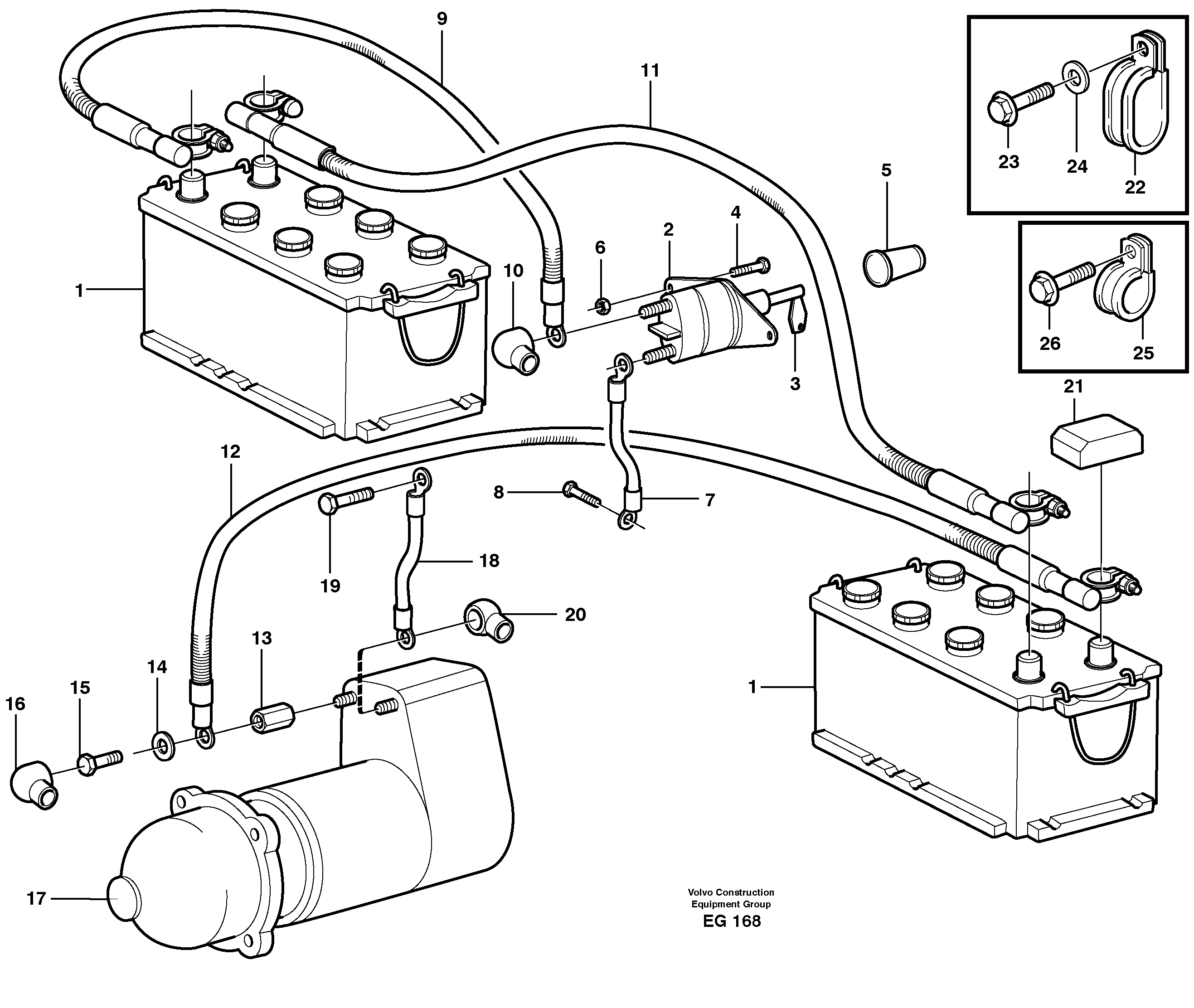 Схема запчастей Volvo L180D - 629 Battery cable and main switch L180D