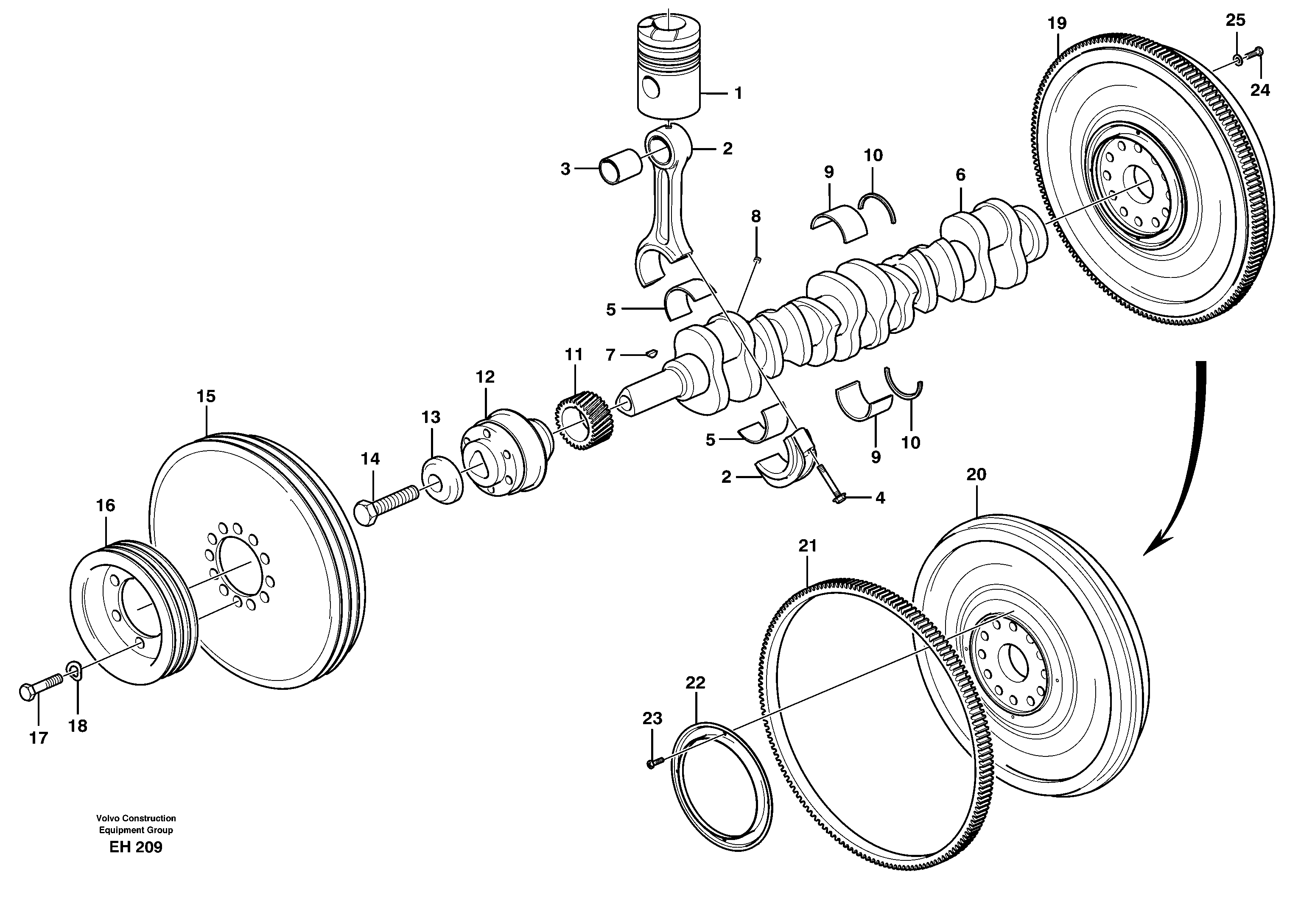 Схема запчастей Volvo L180D - 22674 Crankshaft and related parts L180D HIGH-LIFT