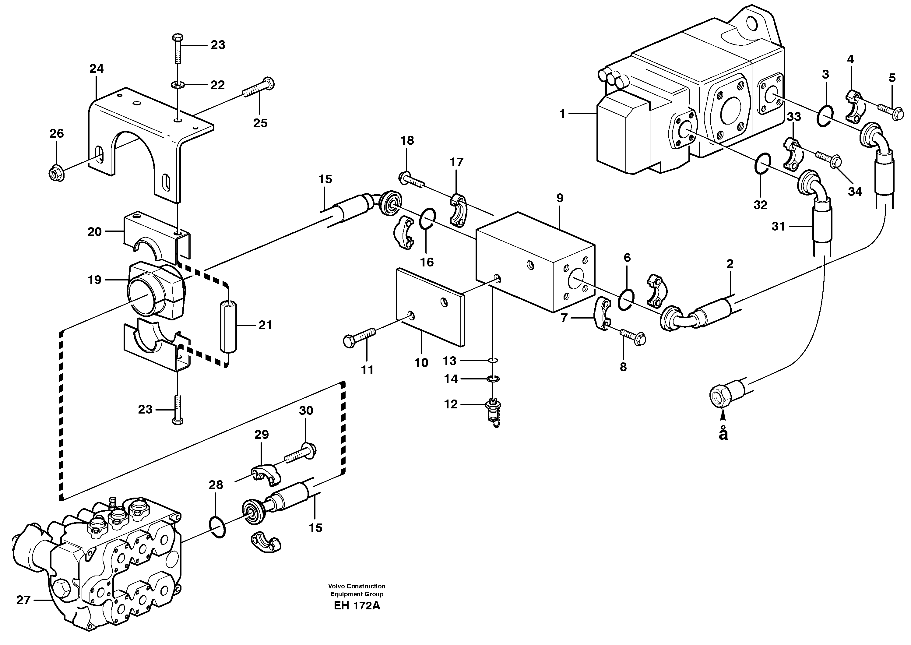 Схема запчастей Volvo L180D - 92630 Hydraulic system, feed line L180D HIGH-LIFT