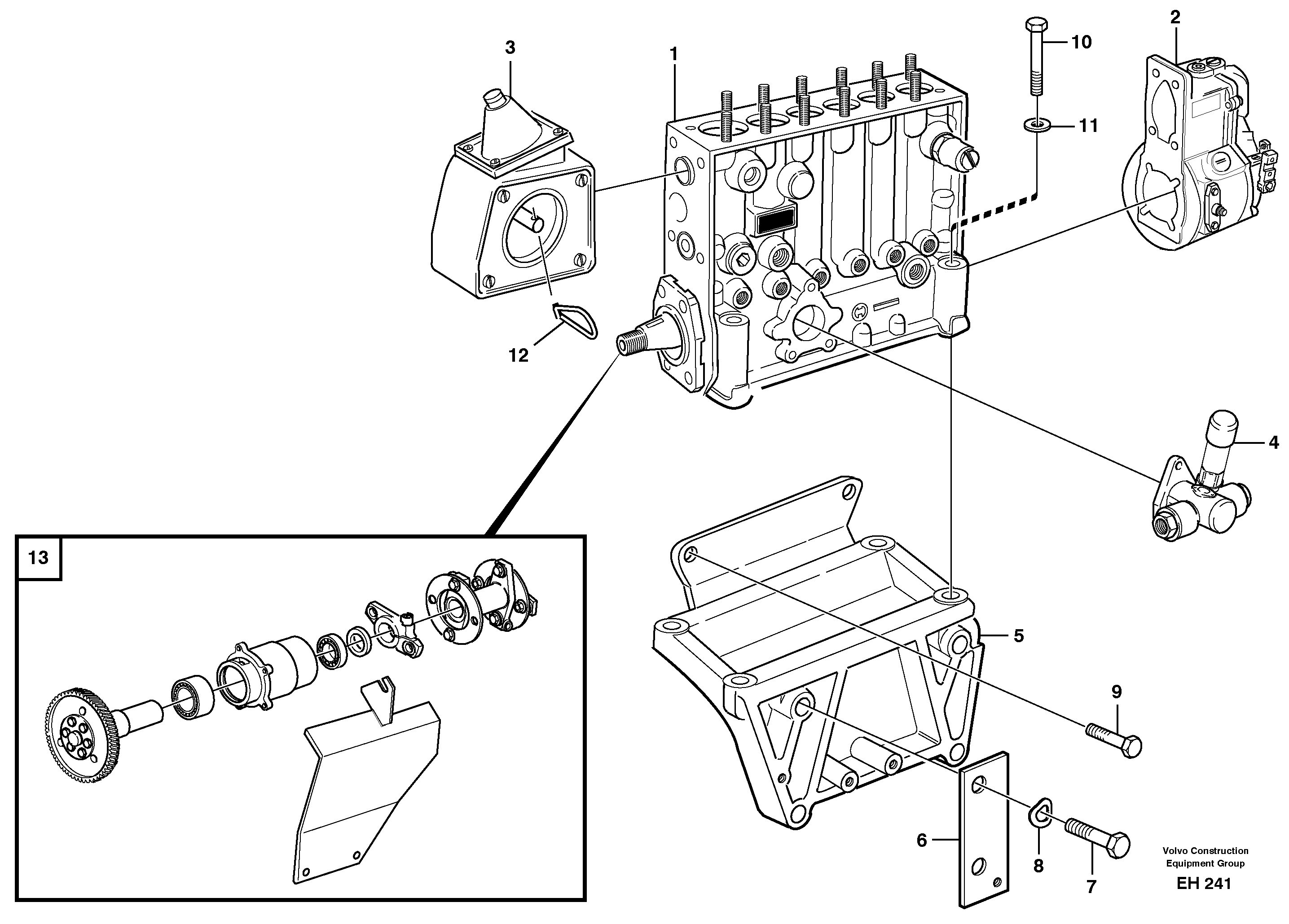 Схема запчастей Volvo L180D - 59384 Fuel injection pump with fitting parts L180D HIGH-LIFT