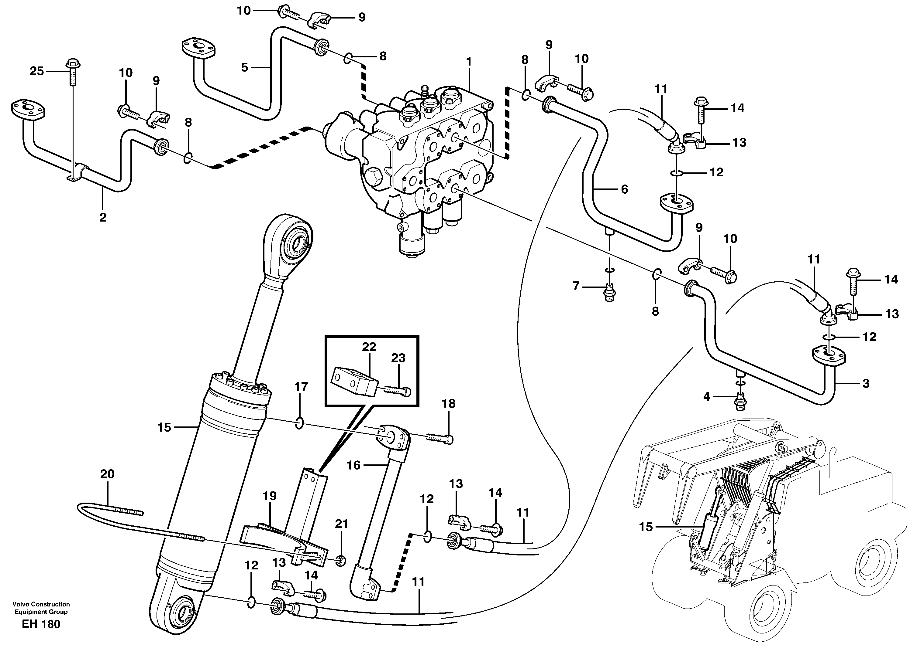 Схема запчастей Volvo L180D - 68249 Hydraulic cylinder with hose assembly, tilt function L180D HIGH-LIFT