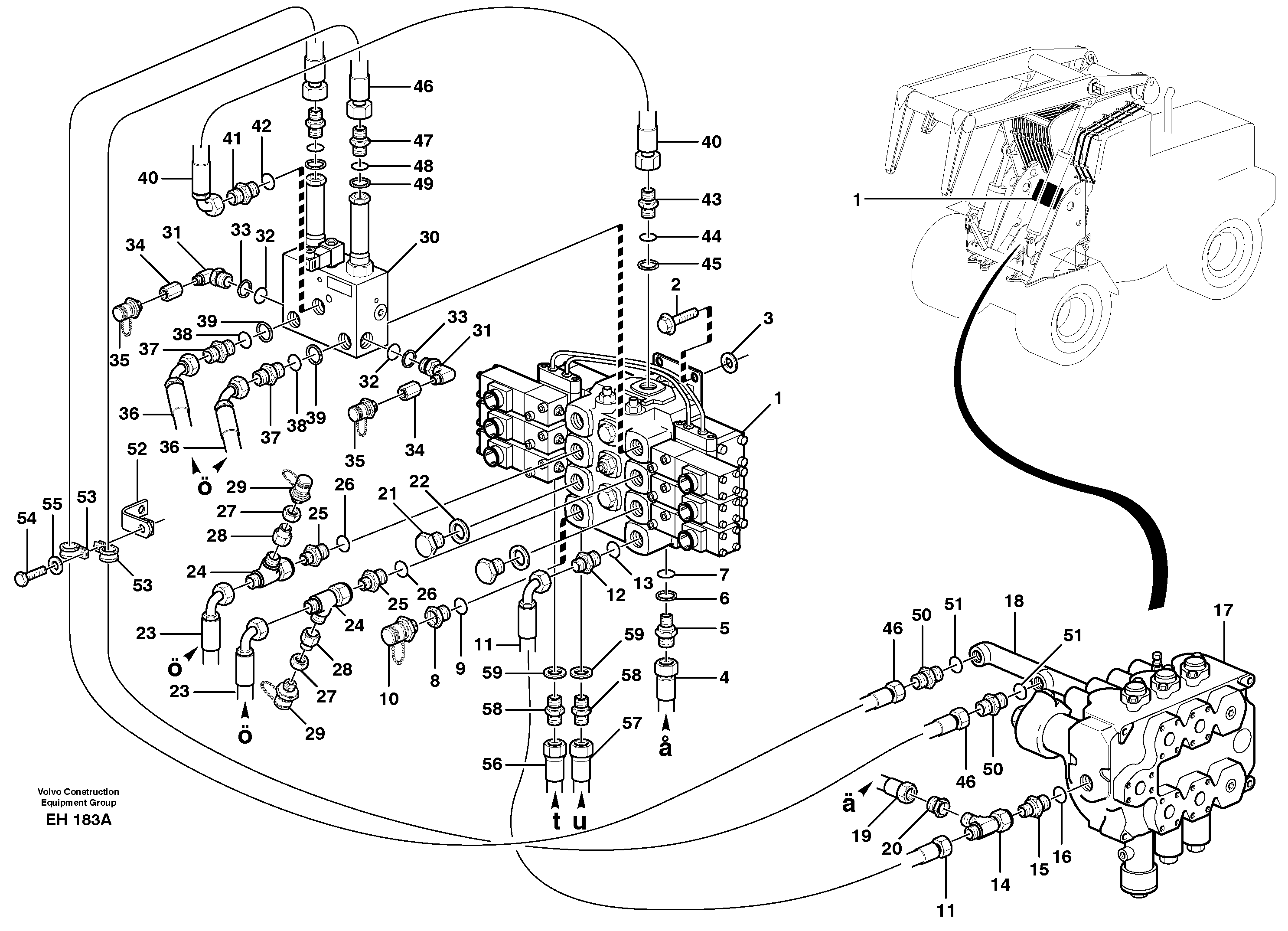 Схема запчастей Volvo L180D - 68930 Control valve with connections L180D HIGH-LIFT