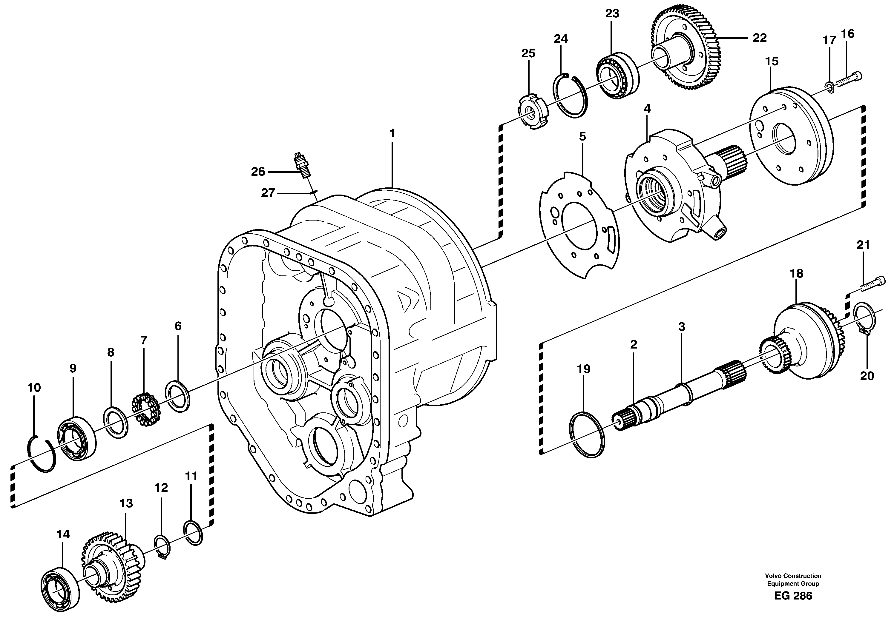 Схема запчастей Volvo L180D - 46969 Converter housing, gears and shafts L180D