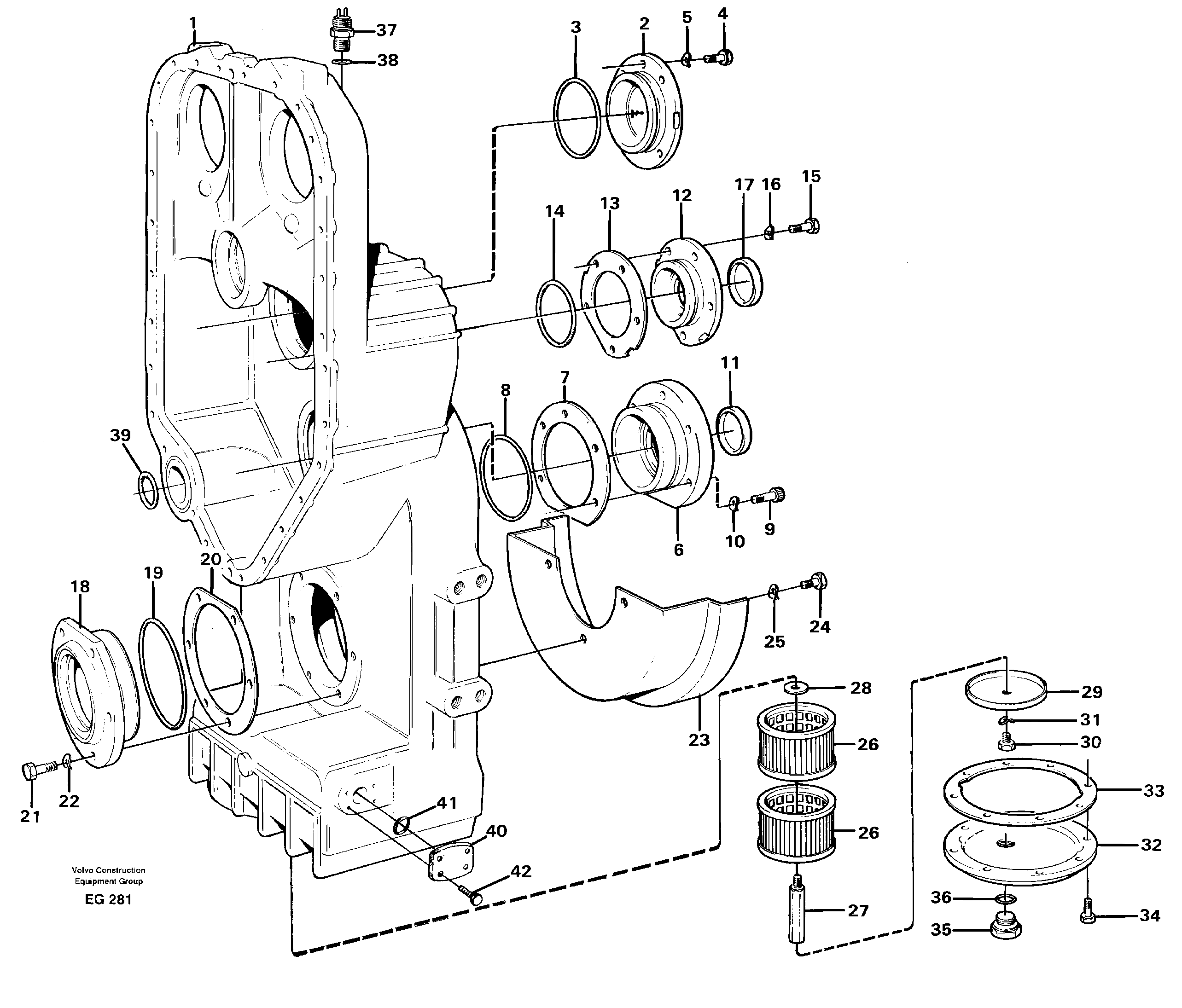 Схема запчастей Volvo L180D - 24449 Transfer case, housing and covers L180D