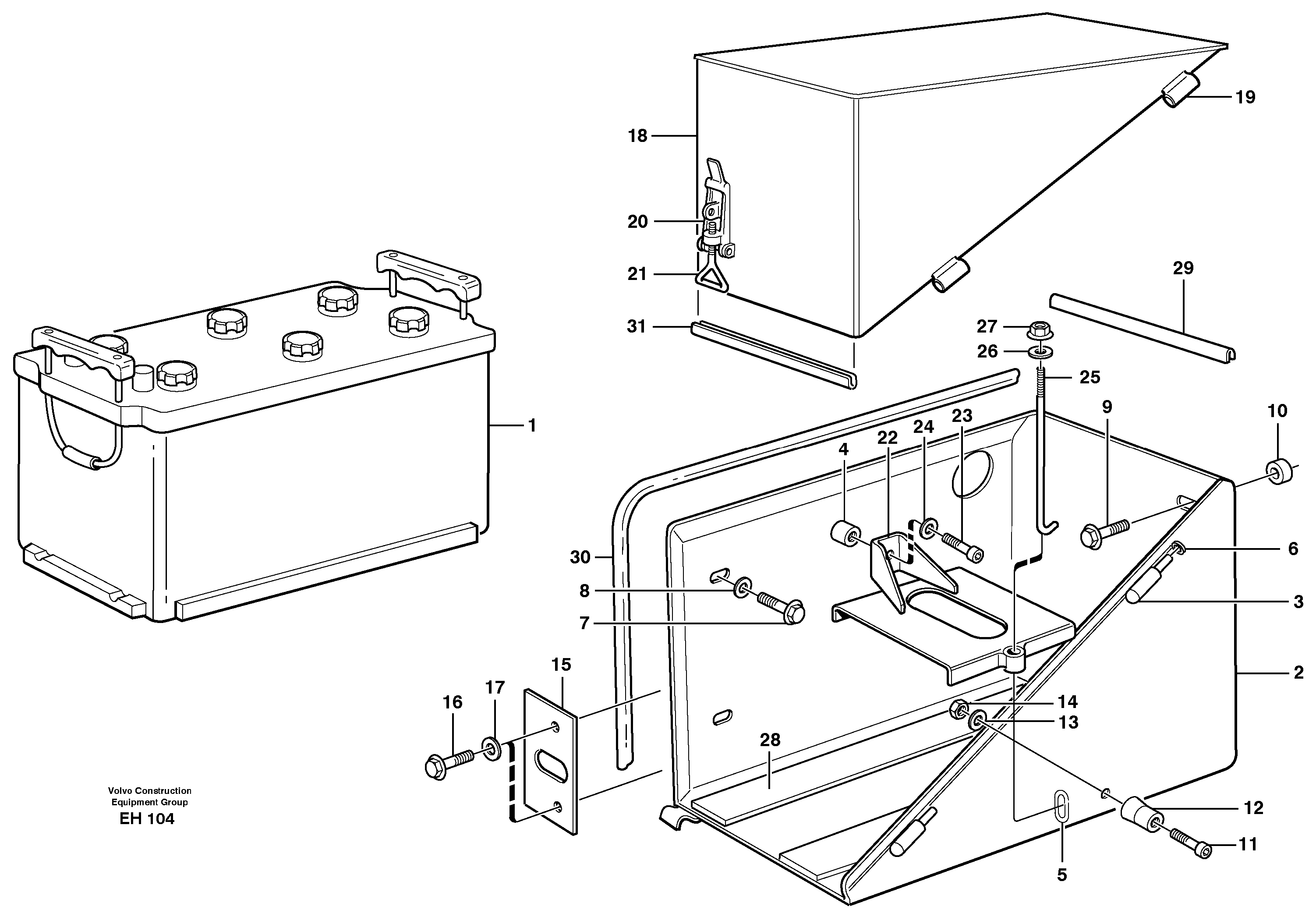 Схема запчастей Volvo L180D - 94847 Battery box with fitting parts L180D HIGH-LIFT