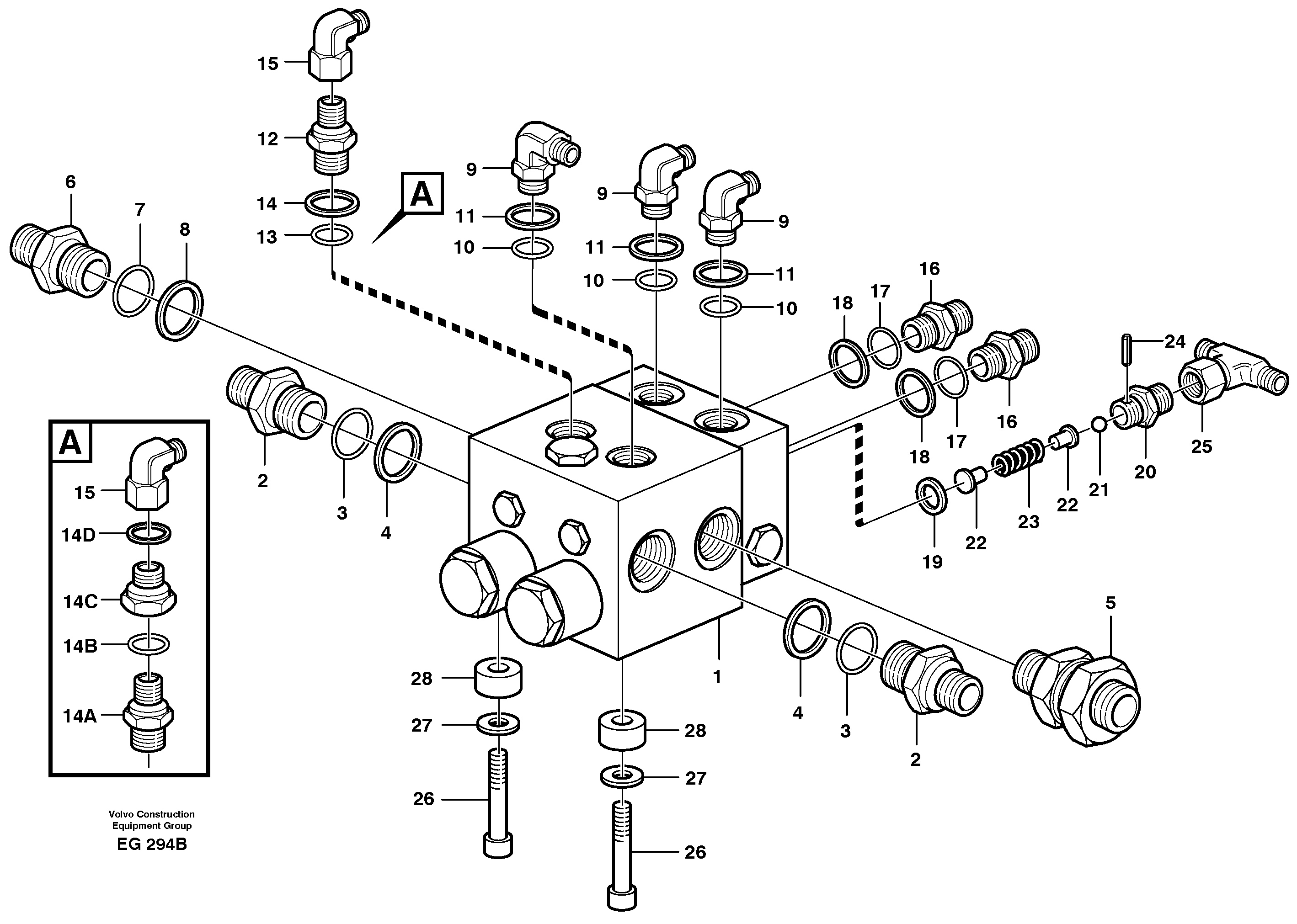 Схема запчастей Volvo L180D - 19733 Shift valve with fitting parts L180D