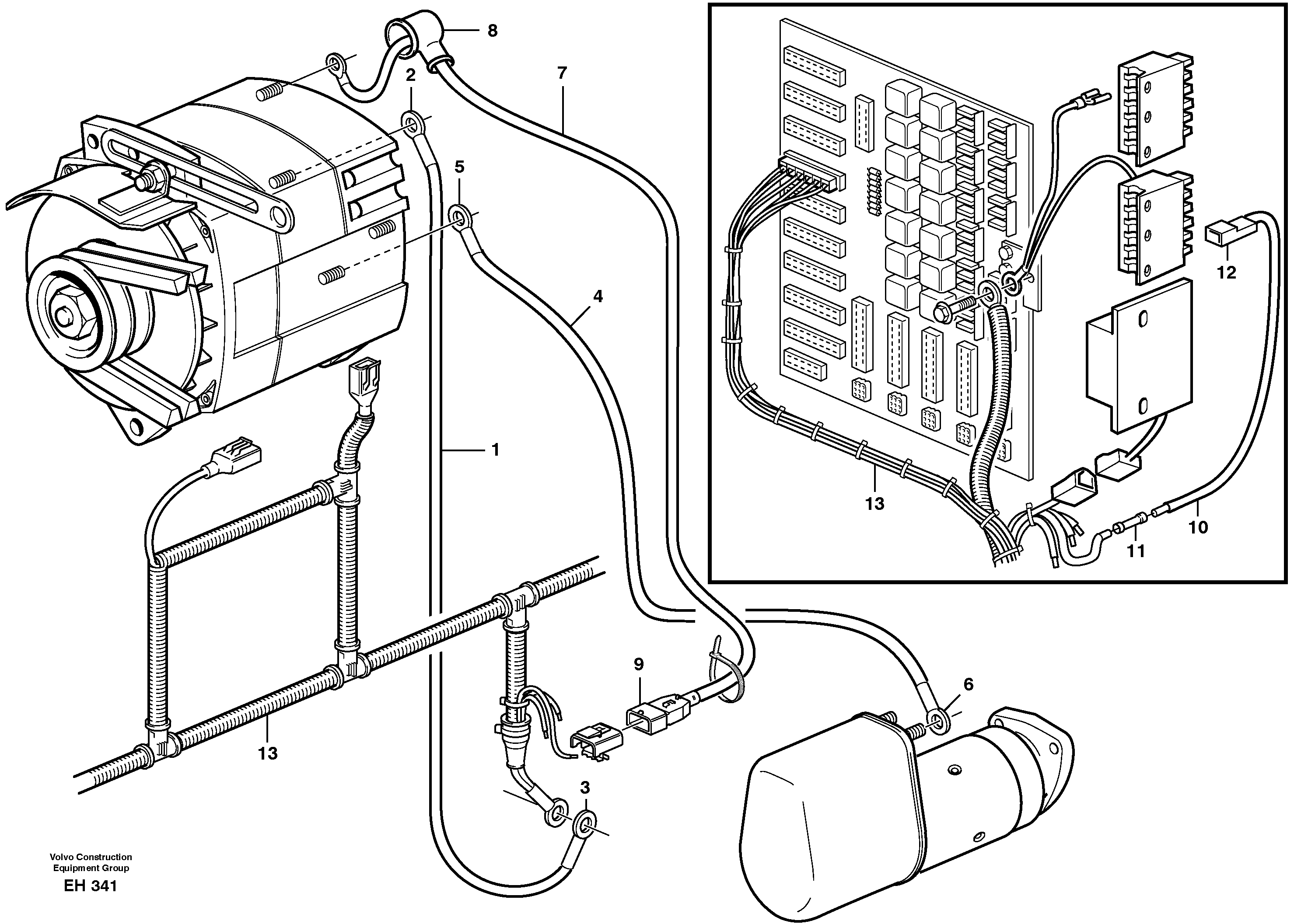 Схема запчастей Volvo L180D - 61968 Cable harnesses, alternator 100A L180D HIGH-LIFT