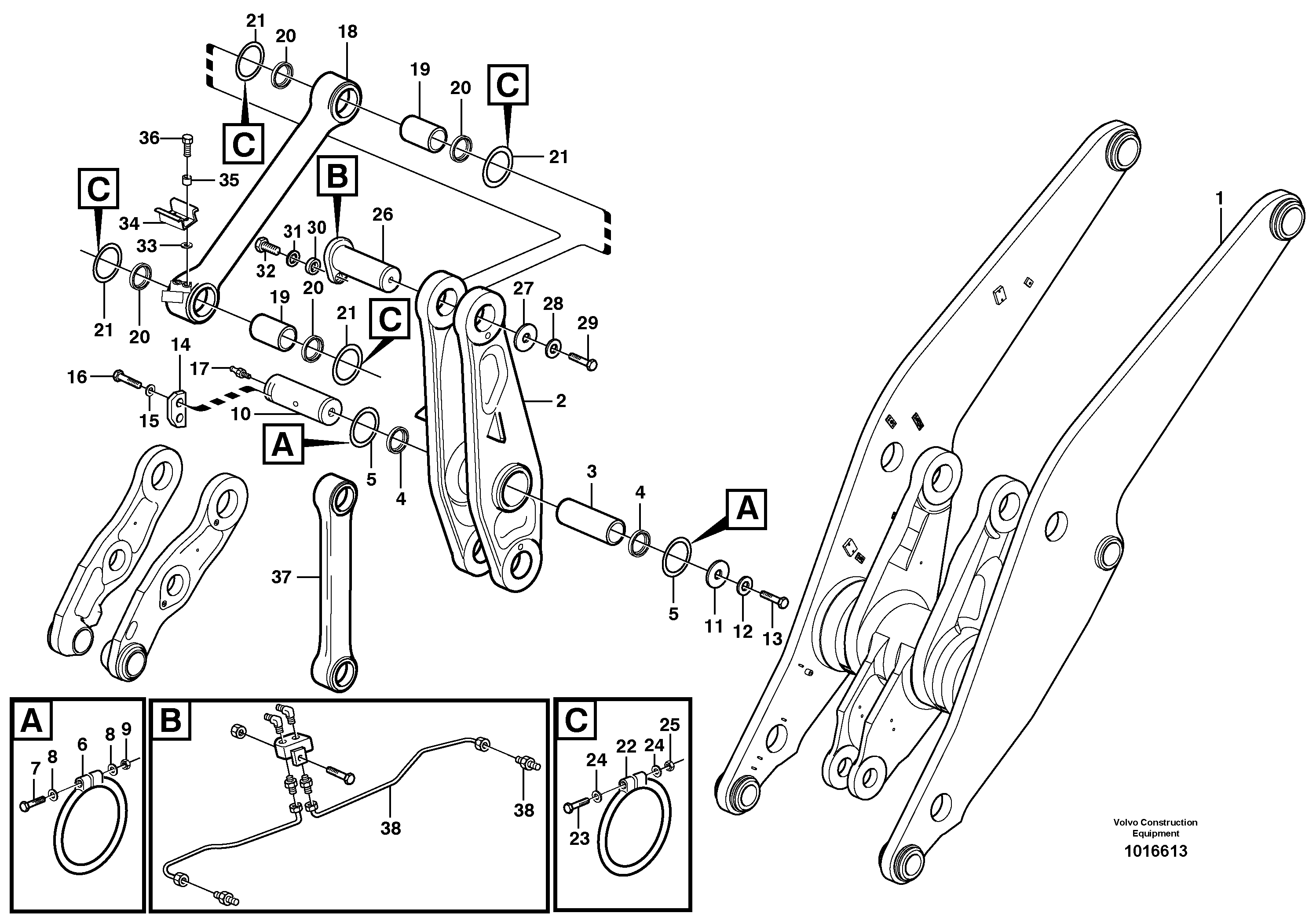 Схема запчастей Volvo L180E - 81275 Rear links with assembly parts L180E S/N 8002 - 9407