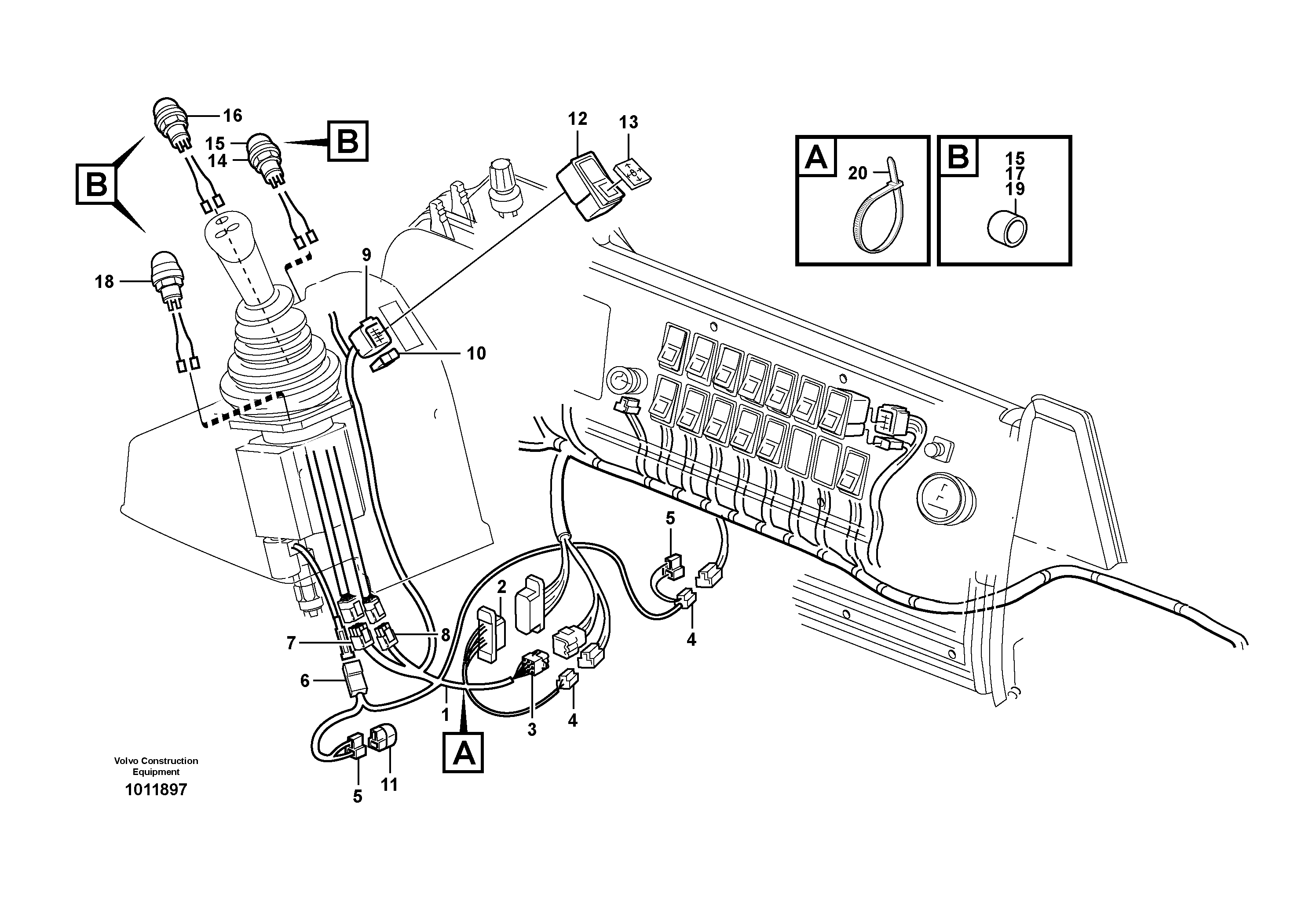 Схема запчастей Volvo L180E - 58521 Cable harnesses, single lever control L180E S/N 8002 - 9407