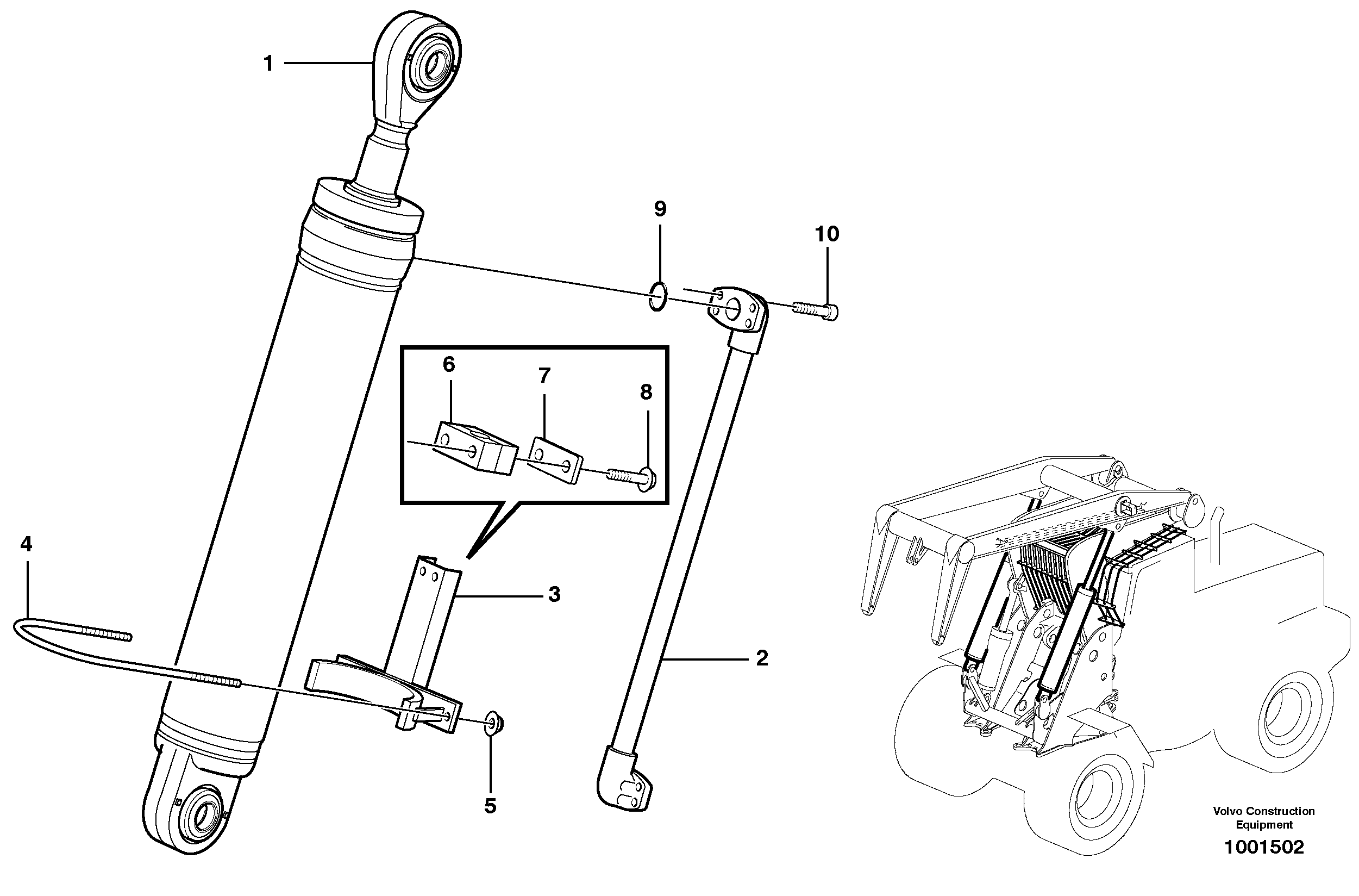 Схема запчастей Volvo L180E - 76559 Hydraulic cylinder with fitting parts L180E HIGH-LIFT S/N 8002 - 9407