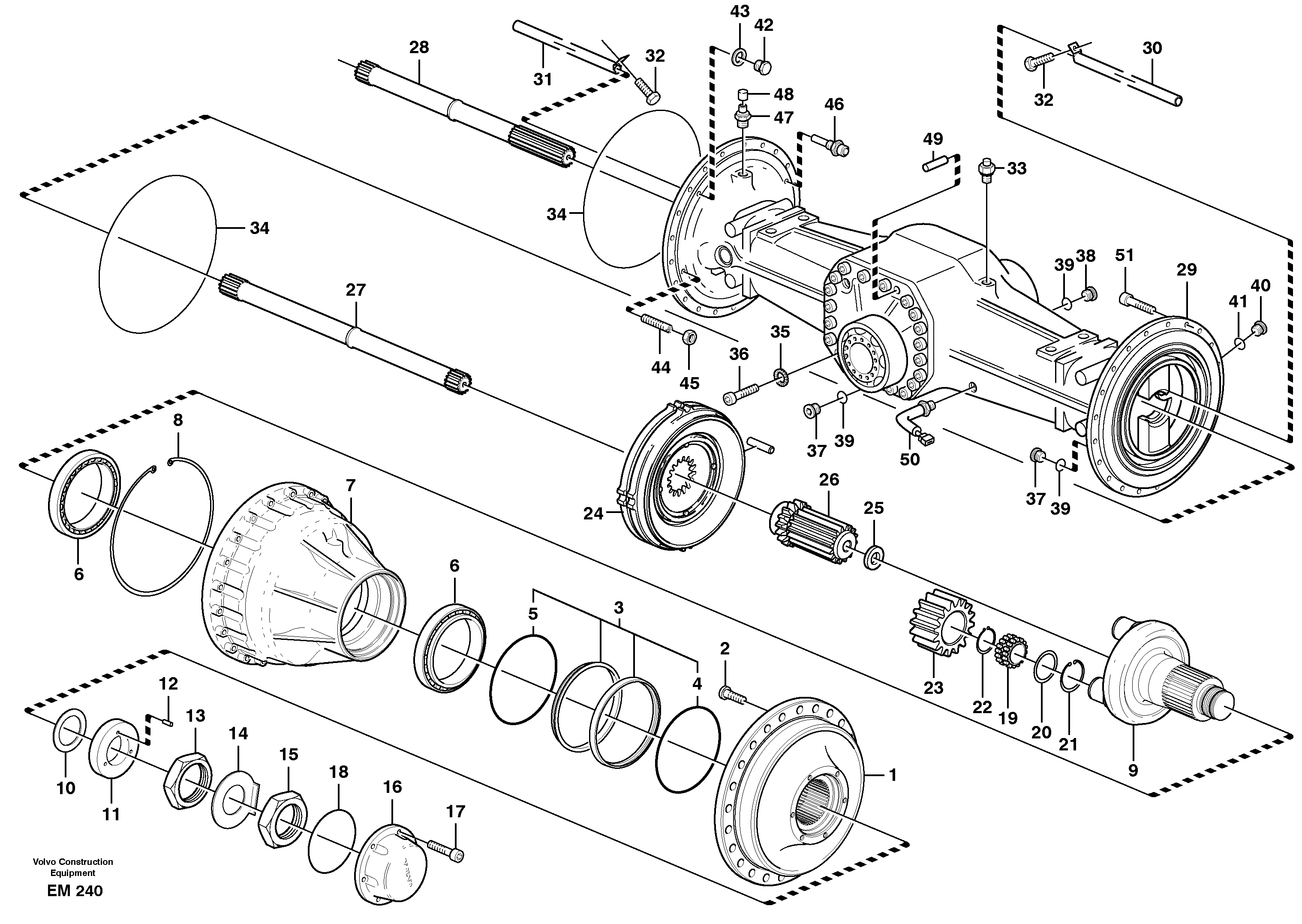 Схема запчастей Volvo L180E - 91413 Planetary axle, rear L180E S/N 5004 - 7398 S/N 62501 - 62543 USA