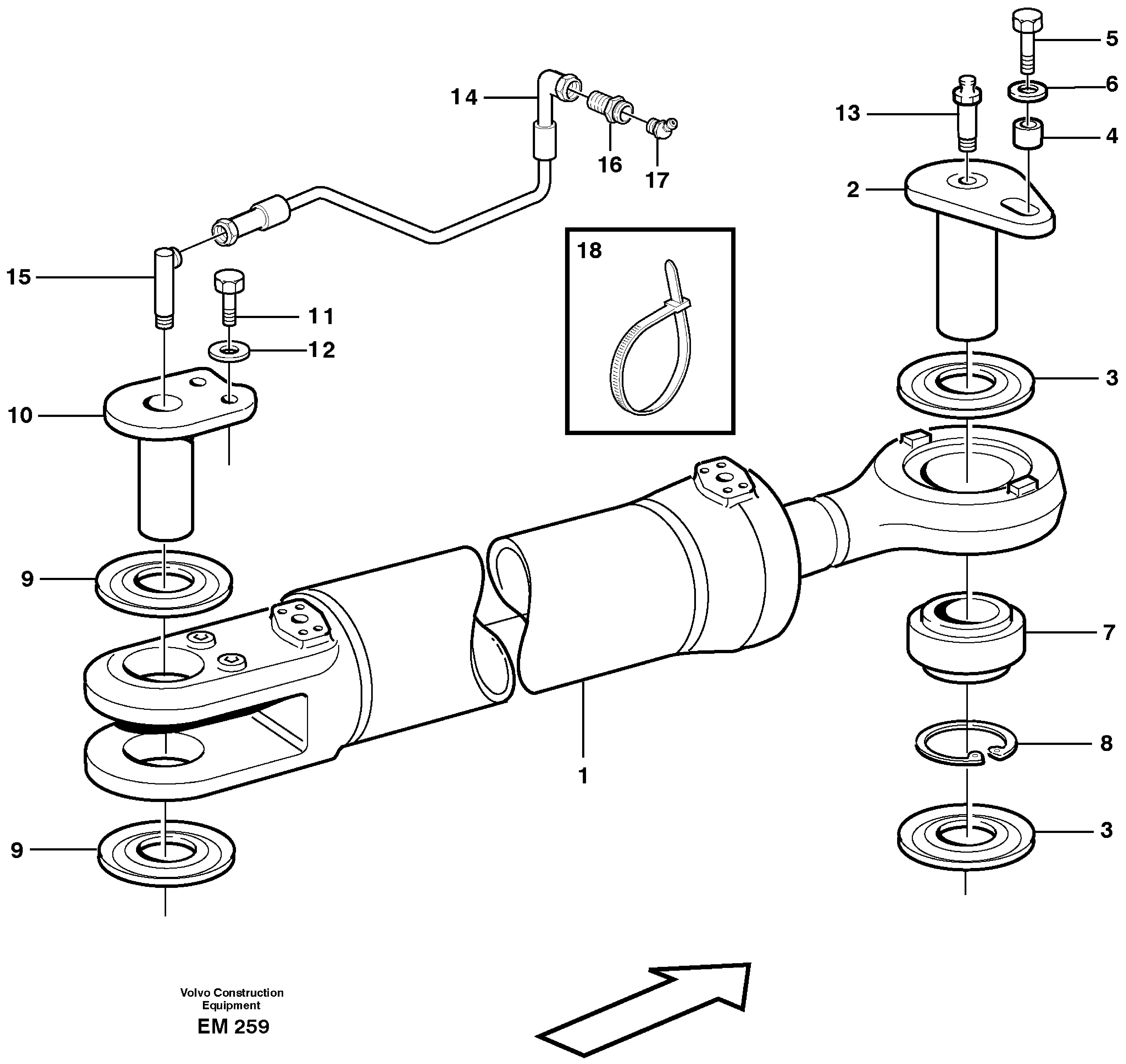 Схема запчастей Volvo L180E - 37800 Hydraulic cylinder with fitting parts L180E S/N 5004 - 7398 S/N 62501 - 62543 USA