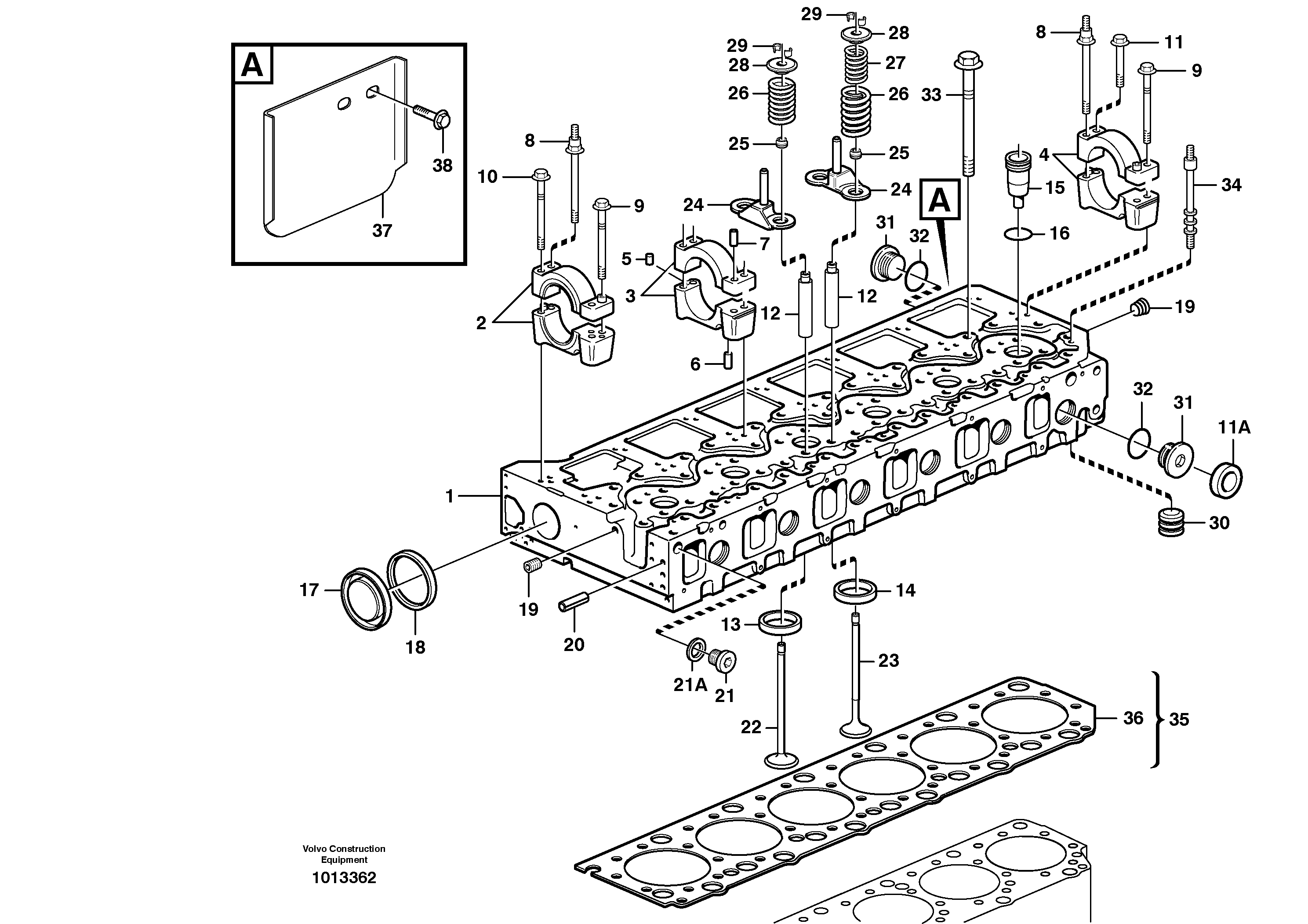 Схема запчастей Volvo L180E - 52795 Головка блока цилиндров L180E S/N 5004 - 7398 S/N 62501 - 62543 USA