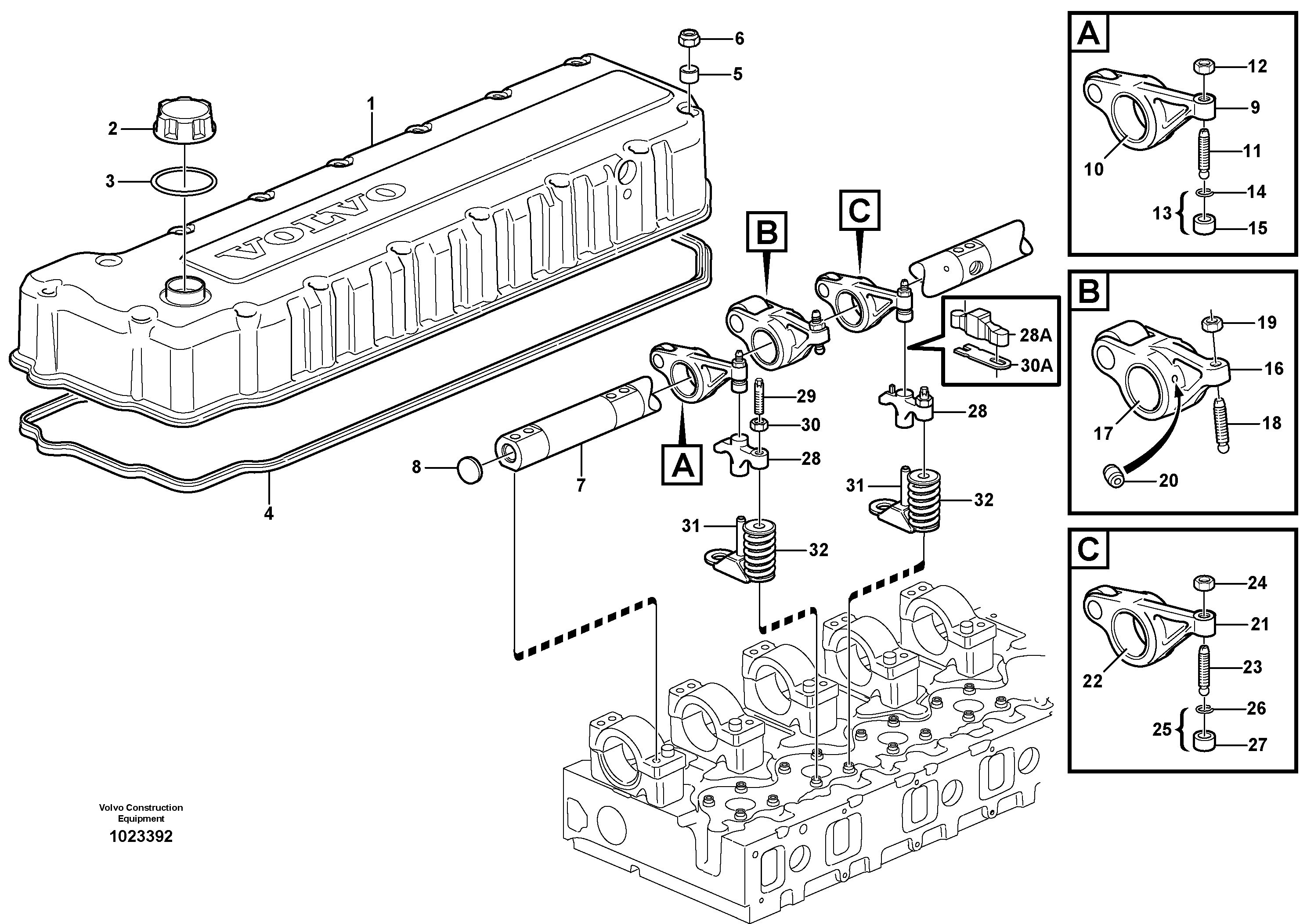 Схема запчастей Volvo L180E - 96977 Valve mechanism L180E S/N 5004 - 7398 S/N 62501 - 62543 USA