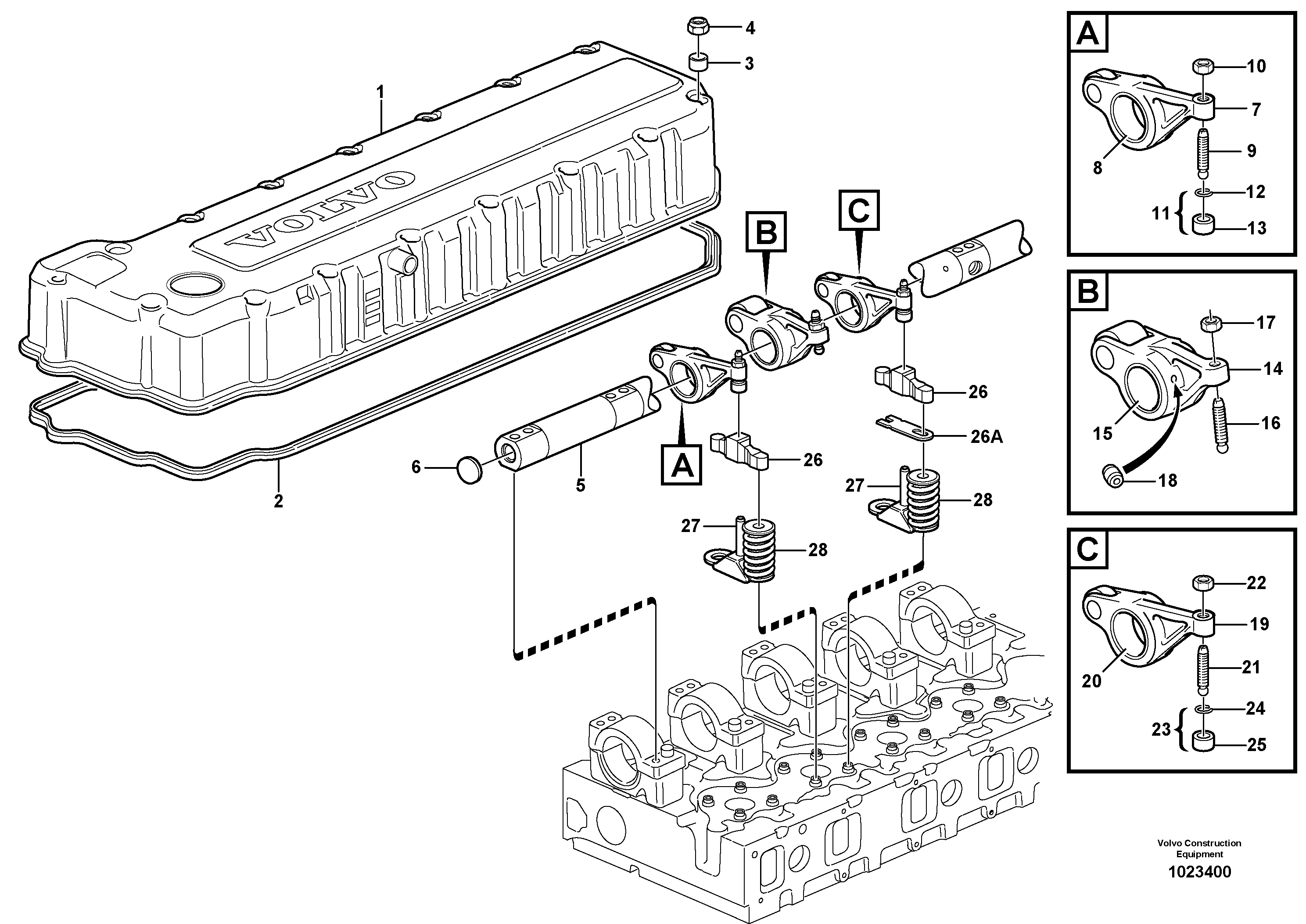 Схема запчастей Volvo L180E - 98364 Valve mechanism L180E S/N 5004 - 7398 S/N 62501 - 62543 USA