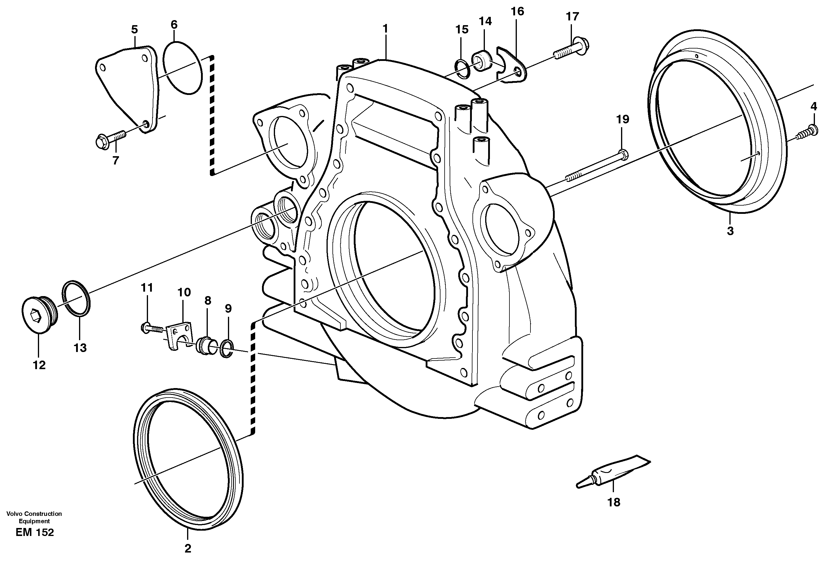 Схема запчастей Volvo L180E - 50659 Картер маховика L180E S/N 5004 - 7398 S/N 62501 - 62543 USA