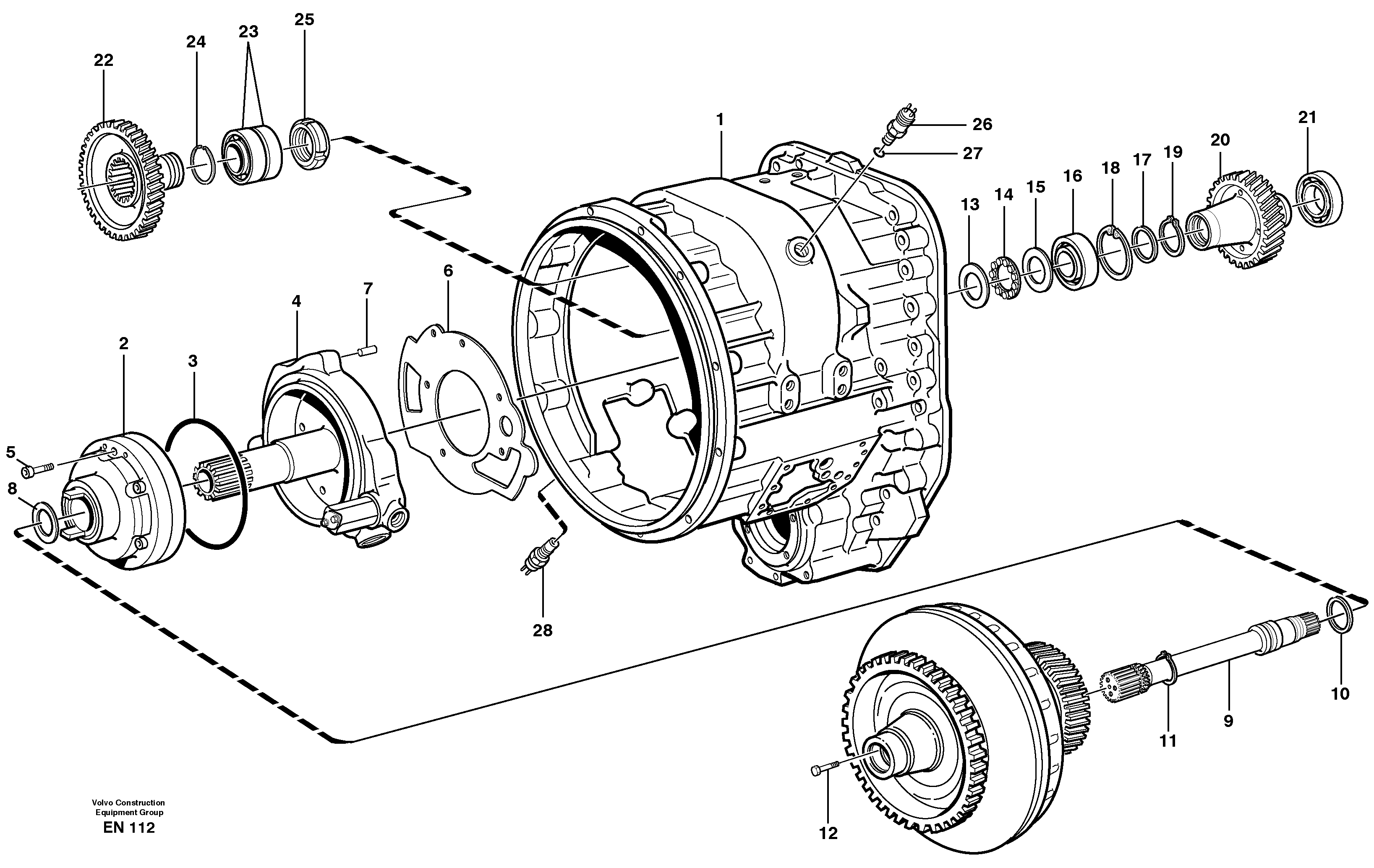 Схема запчастей Volvo L180E - 55101 Converter housing, gears and shafts L180E HIGH-LIFT S/N 5004 - 7398