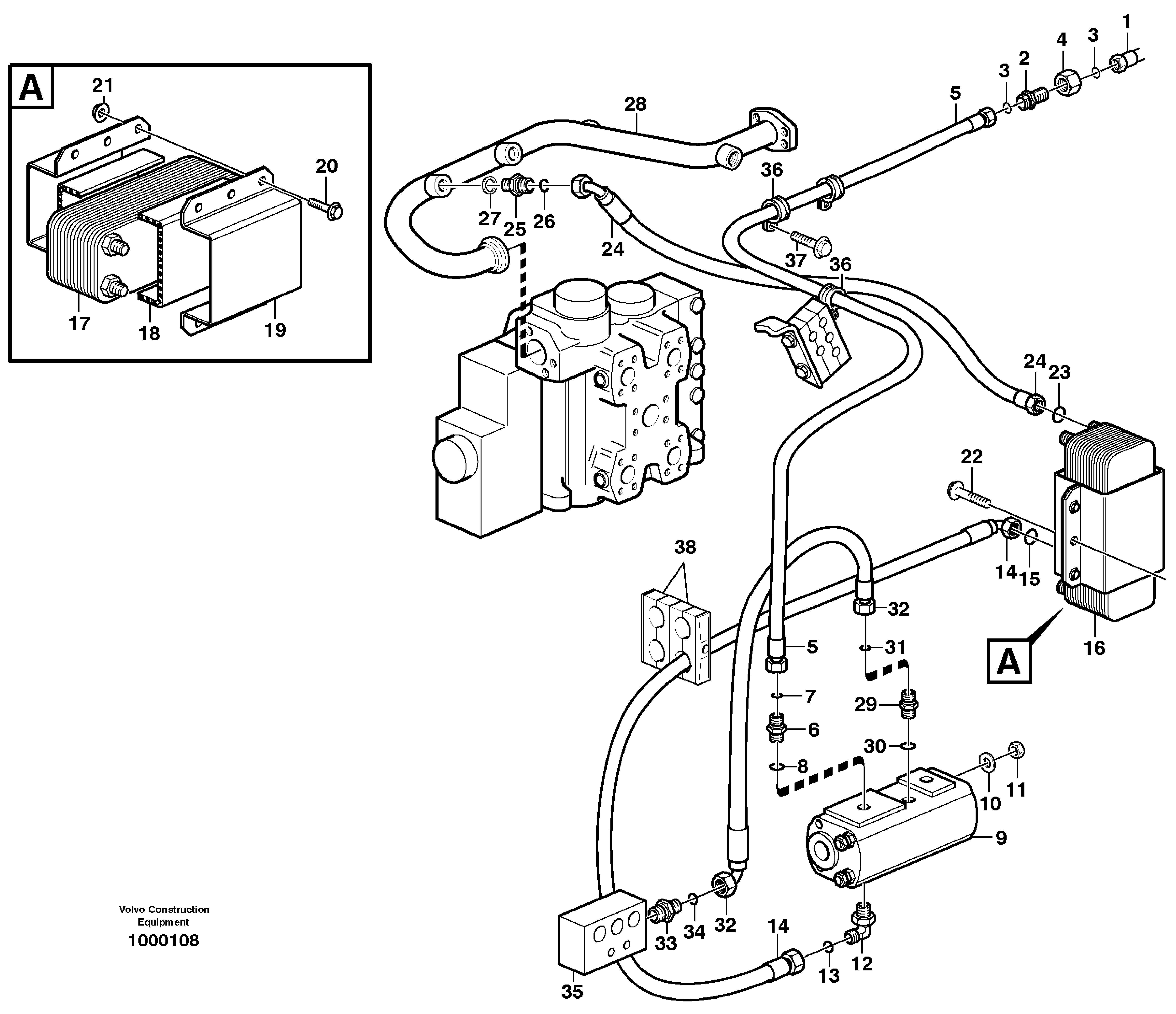 Схема запчастей Volvo L180E - 84185 Oil cooler, forword, motor circuit L180E HIGH-LIFT S/N 5004 - 7398