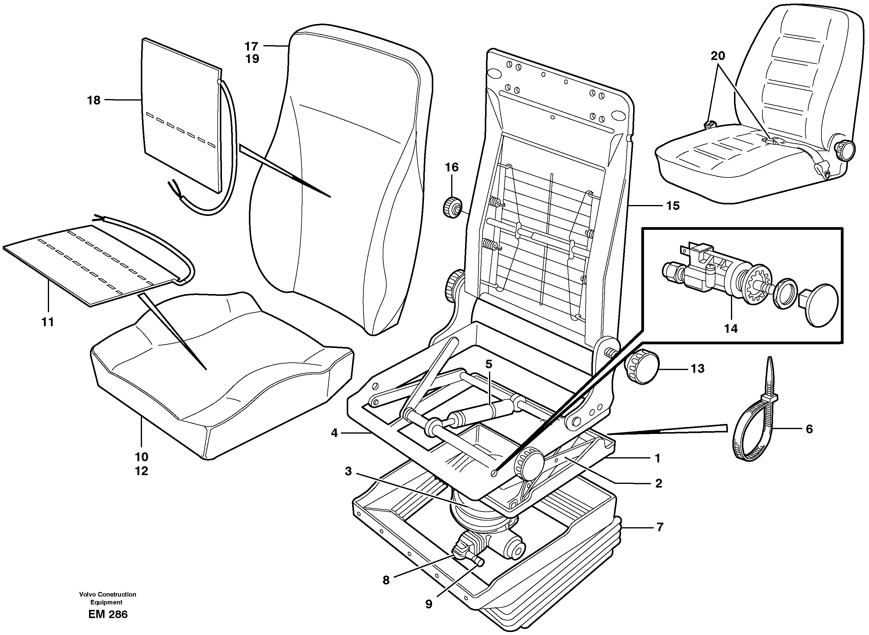 Схема запчастей Volvo L180E - 60268 Operators seat, Be-ge L180E S/N 5004 - 7398 S/N 62501 - 62543 USA