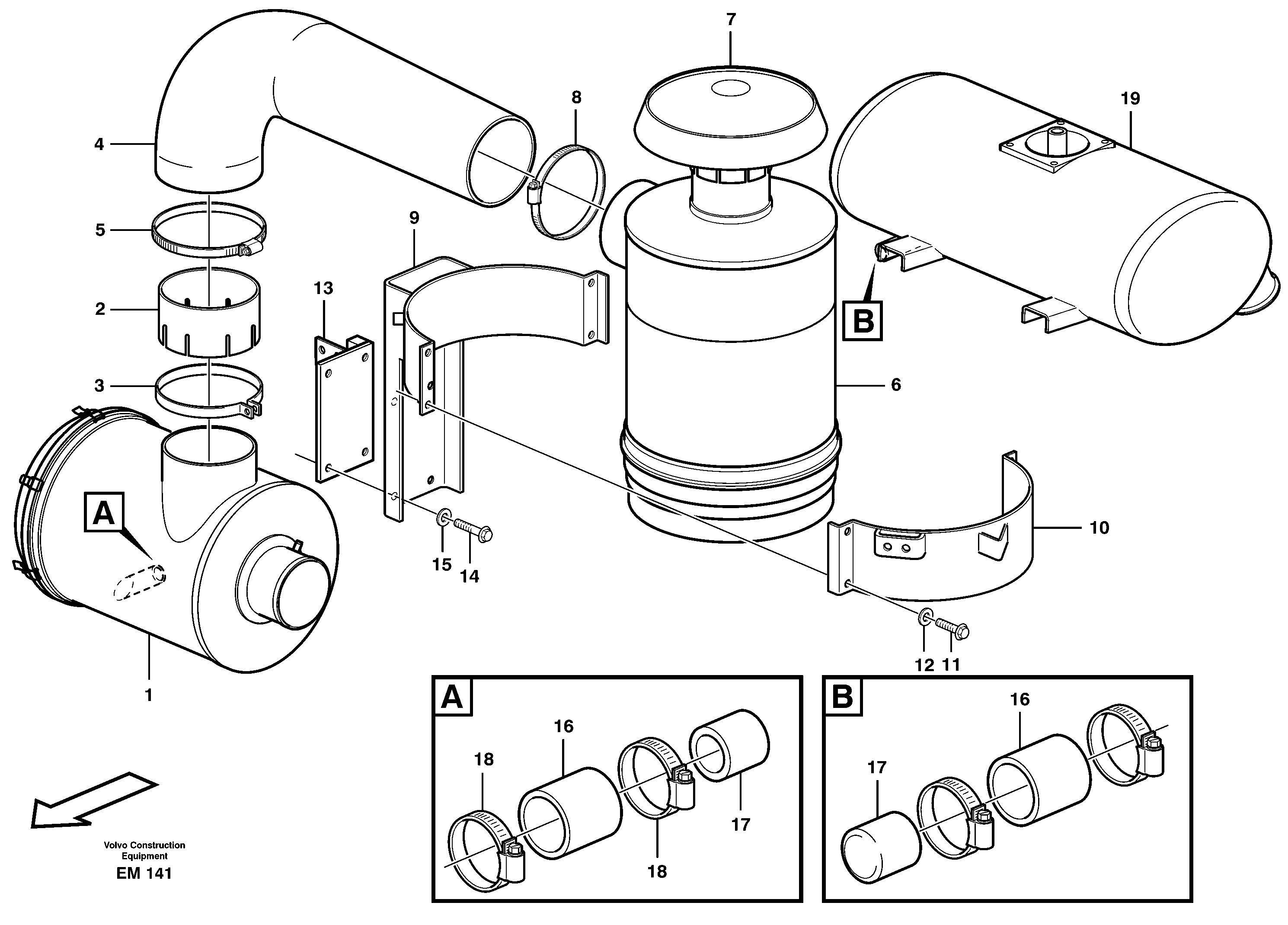 Схема запчастей Volvo L180E - 68954 Oil-bath precleaner L180E S/N 5004 - 7398 S/N 62501 - 62543 USA