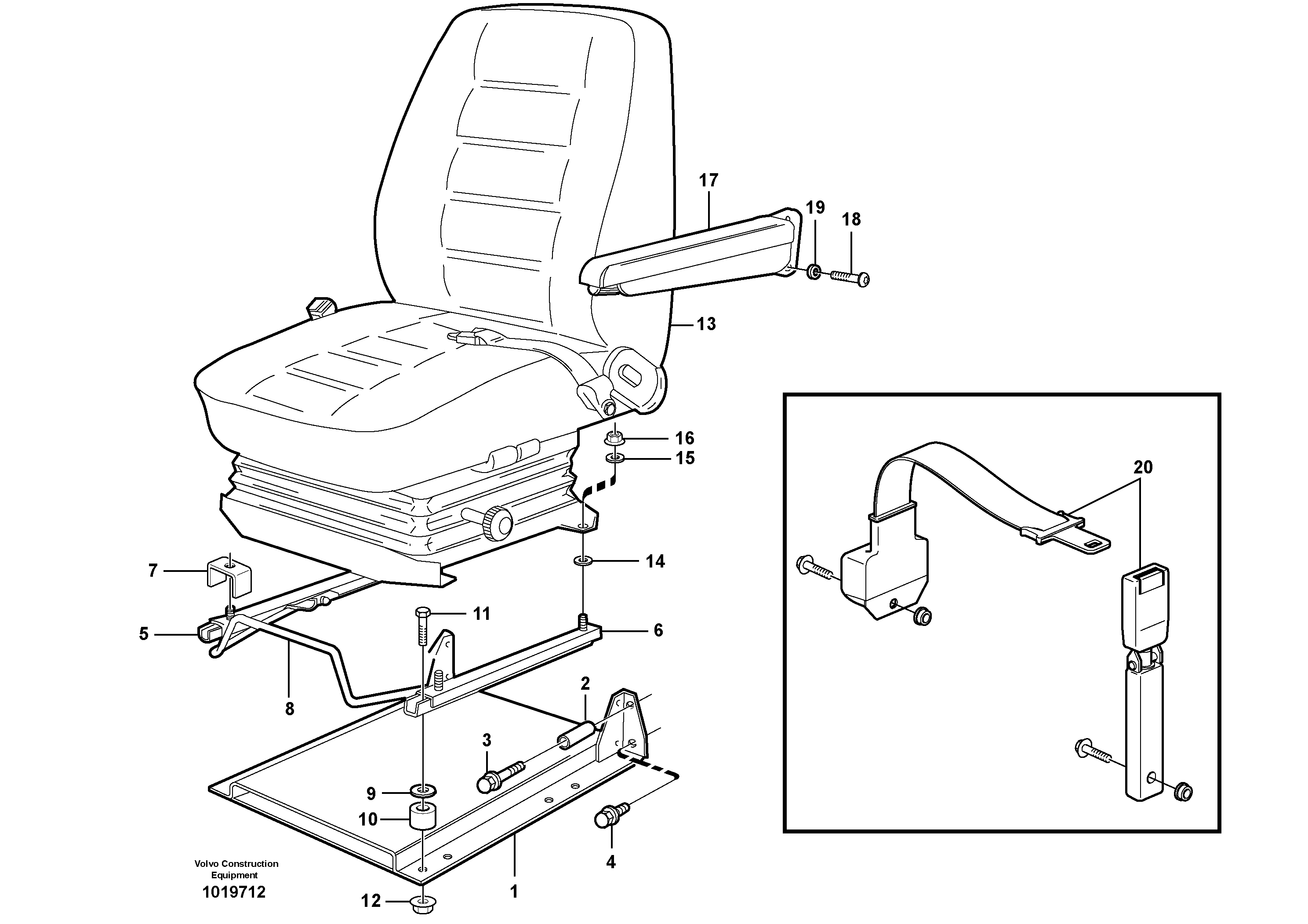 Схема запчастей Volvo L180E - 88099 Operator seat with fitting parts L180E S/N 5004 - 7398 S/N 62501 - 62543 USA