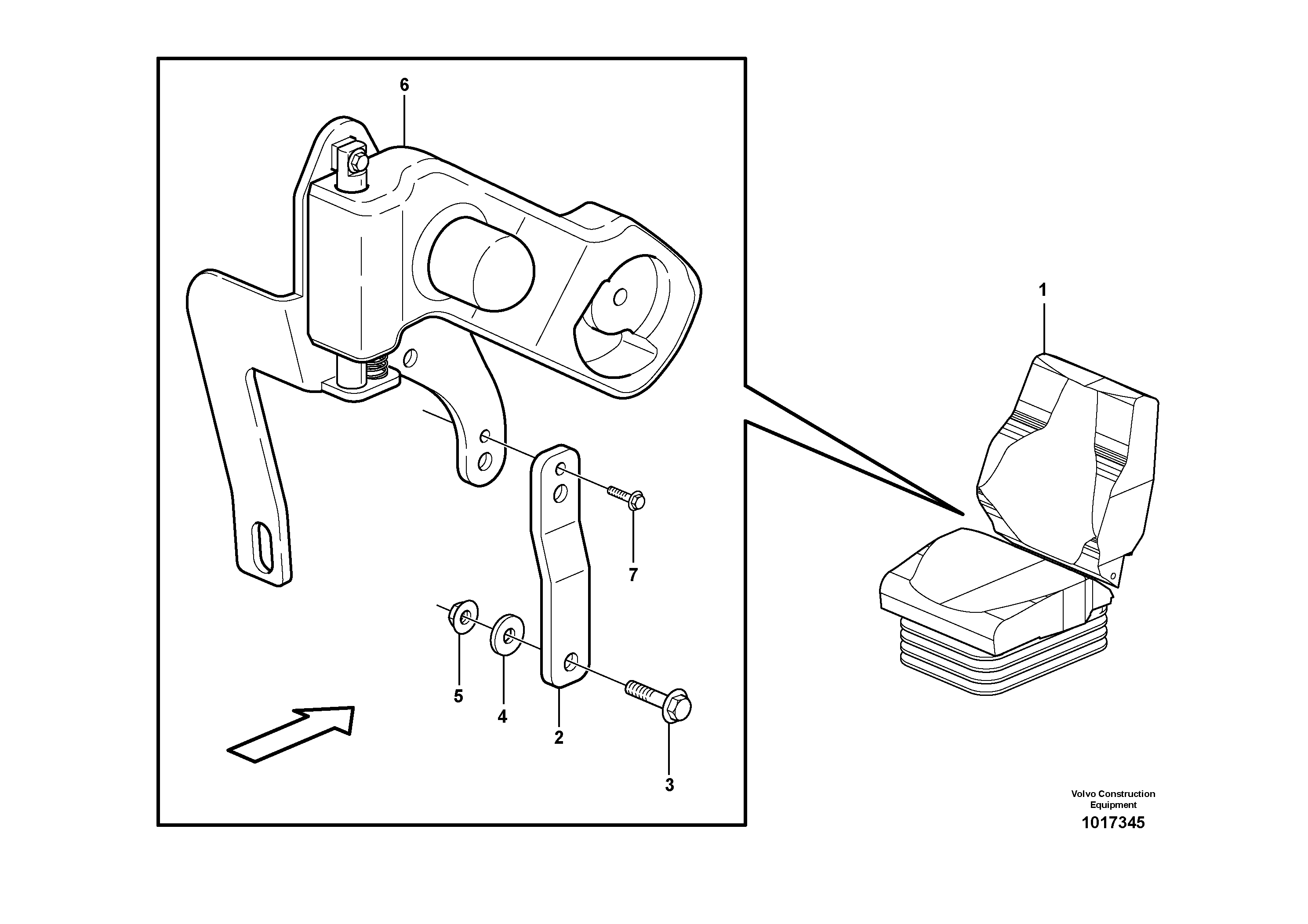 Схема запчастей Volvo L180E - 95263 Operator seat with fitting parts L180E S/N 5004 - 7398 S/N 62501 - 62543 USA