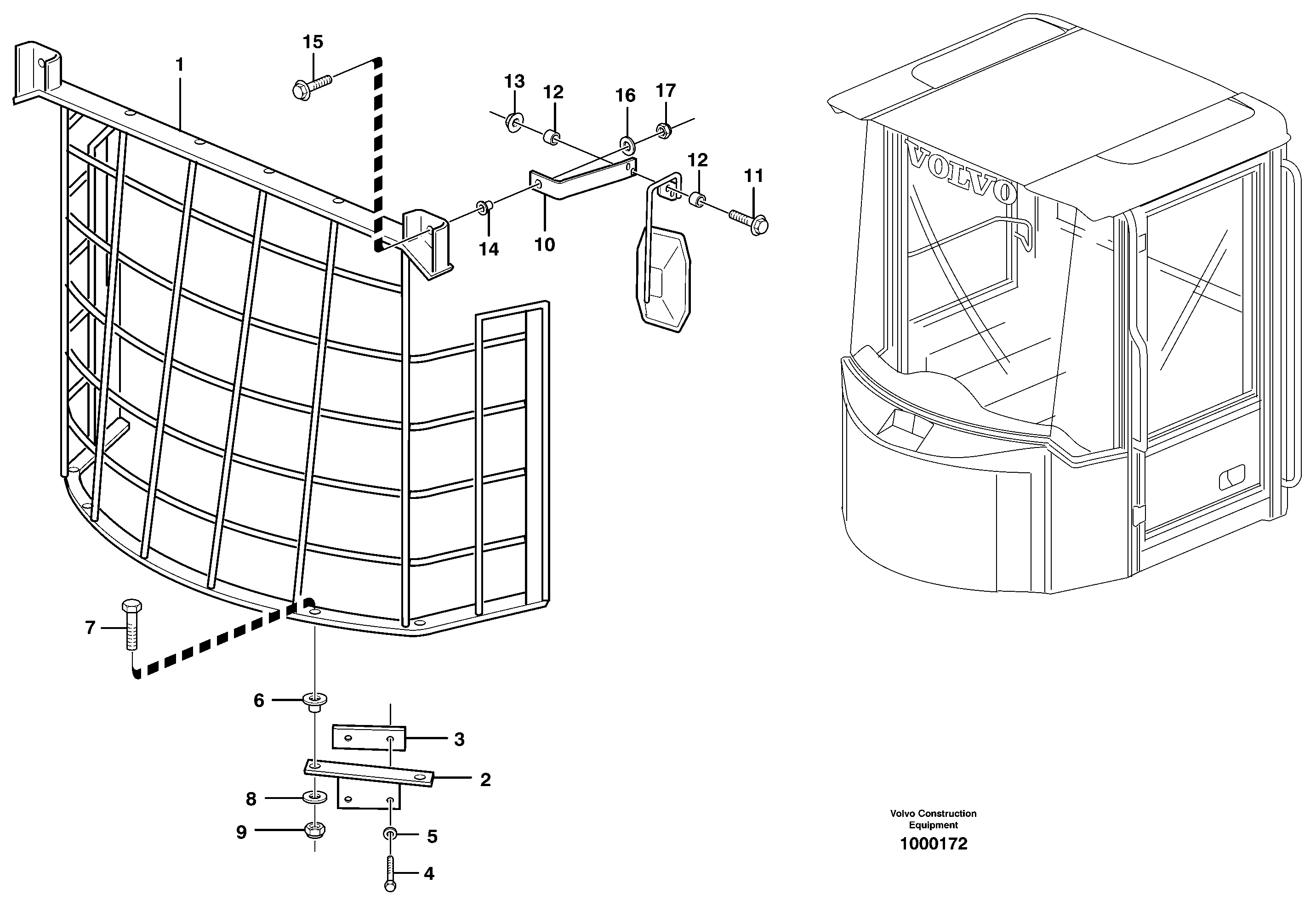 Схема запчастей Volvo L180E - 39160 Windshild guard for windshield L180E S/N 5004 - 7398 S/N 62501 - 62543 USA