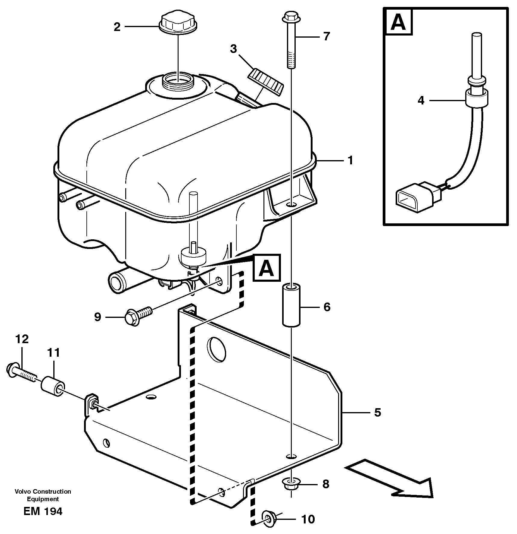 Схема запчастей Volvo L180E - 60256 Expansion tank with fitting parts L180E S/N 5004 - 7398 S/N 62501 - 62543 USA