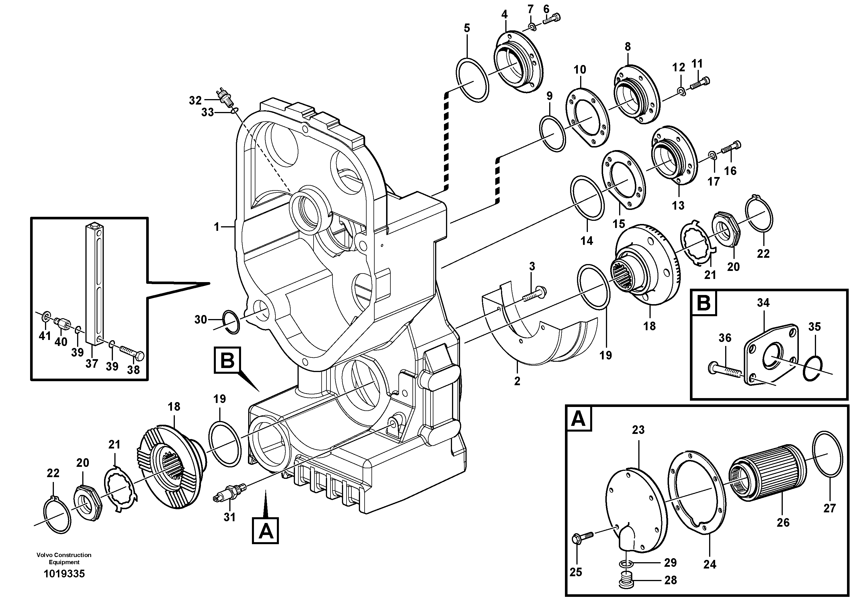 Схема запчастей Volvo L180E - 100069 Transfer case, housing and covers L180E HIGH-LIFT S/N 8002 - 9407