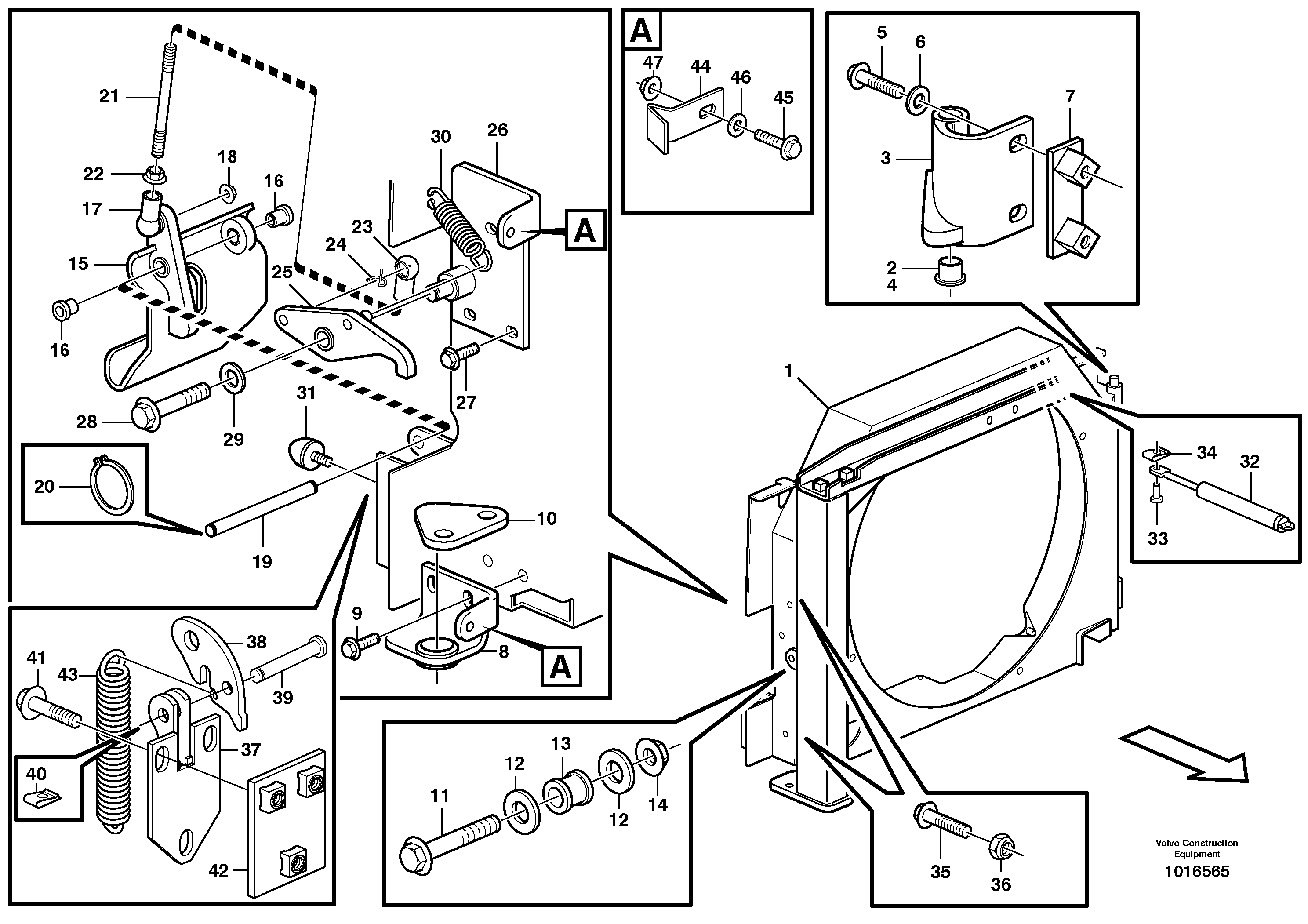 Схема запчастей Volvo L180E - 34570 Fan housing with fitting parts L180E S/N 5004 - 7398 S/N 62501 - 62543 USA