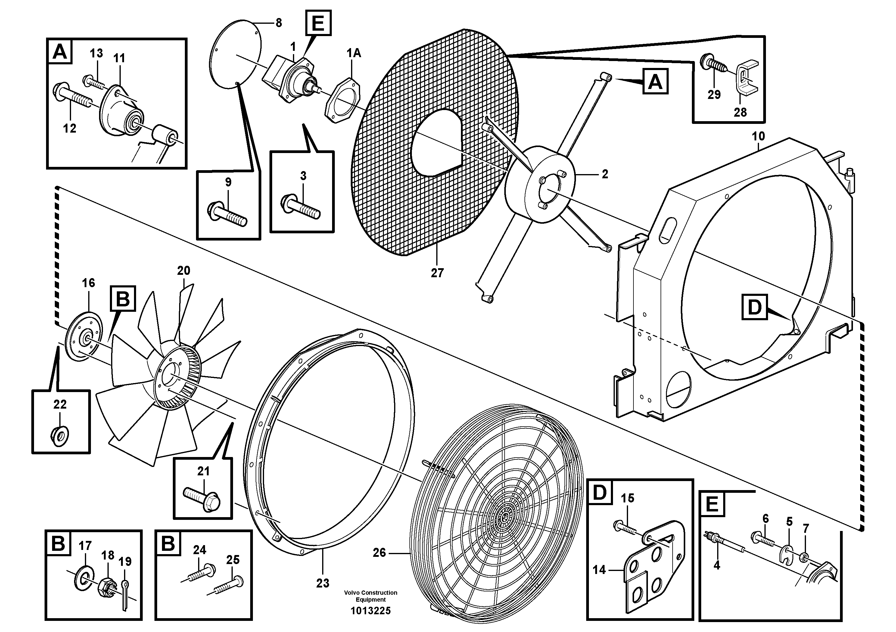 Схема запчастей Volvo L180E - 41390 Fan and fan housing L180E S/N 5004 - 7398 S/N 62501 - 62543 USA