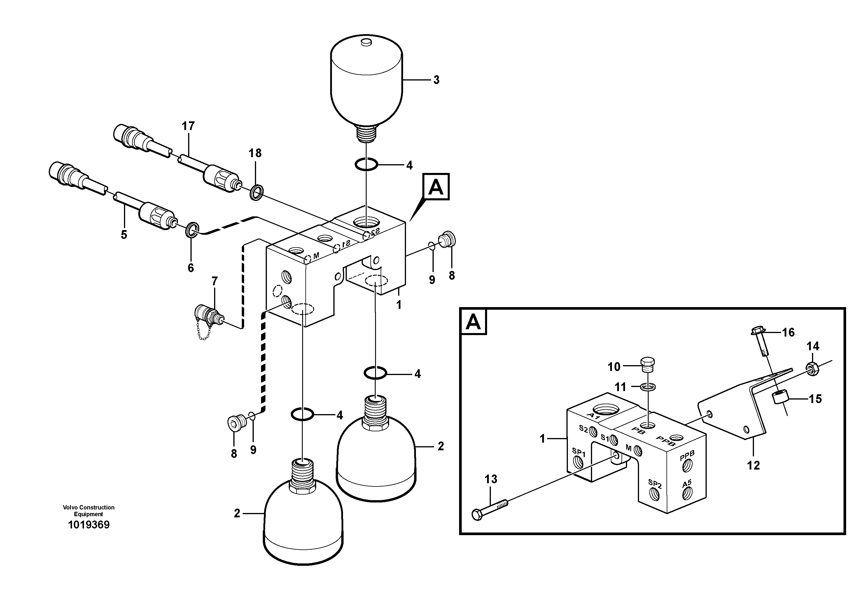 Схема запчастей Volvo L180E - 94579 Valve and accumulators L180E S/N 8002 - 9407