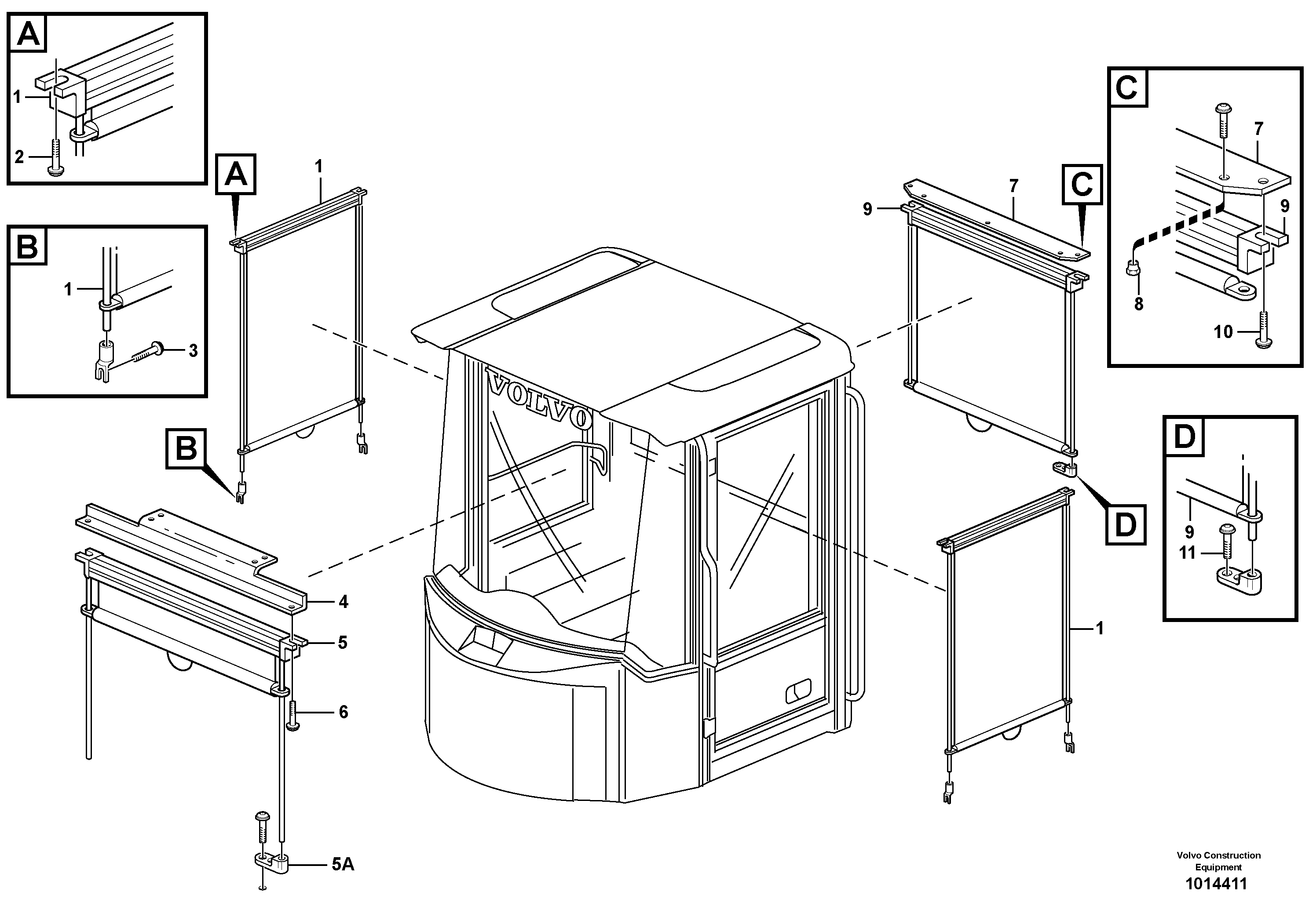 Схема запчастей Volvo L180E - 3775 Interior components, sun blinds L180E S/N 5004 - 7398 S/N 62501 - 62543 USA