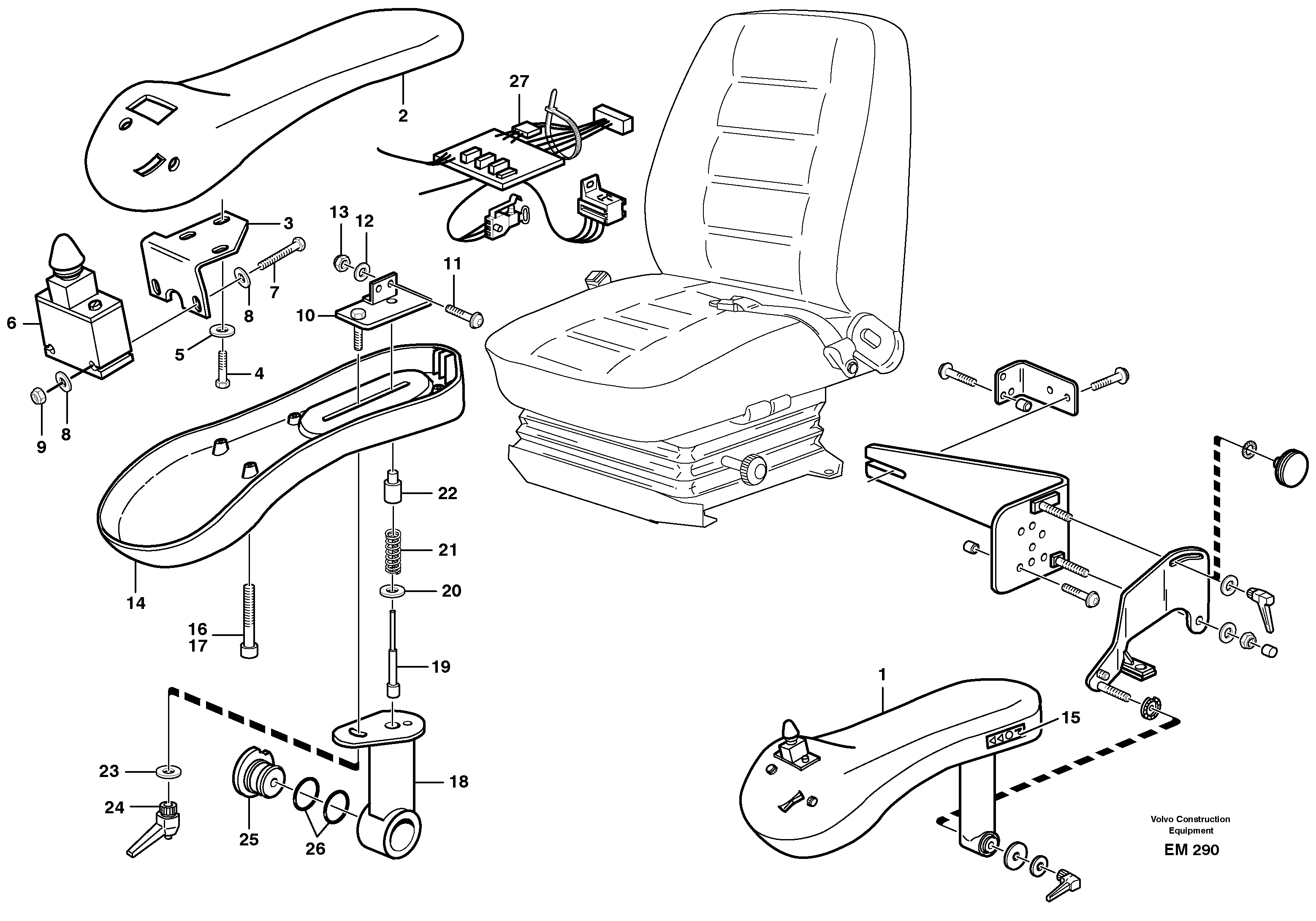 Схема запчастей Volvo L180E - 3776 CDC - steering. Arm rest with fitting parts L180E S/N 5004 - 7398 S/N 62501 - 62543 USA