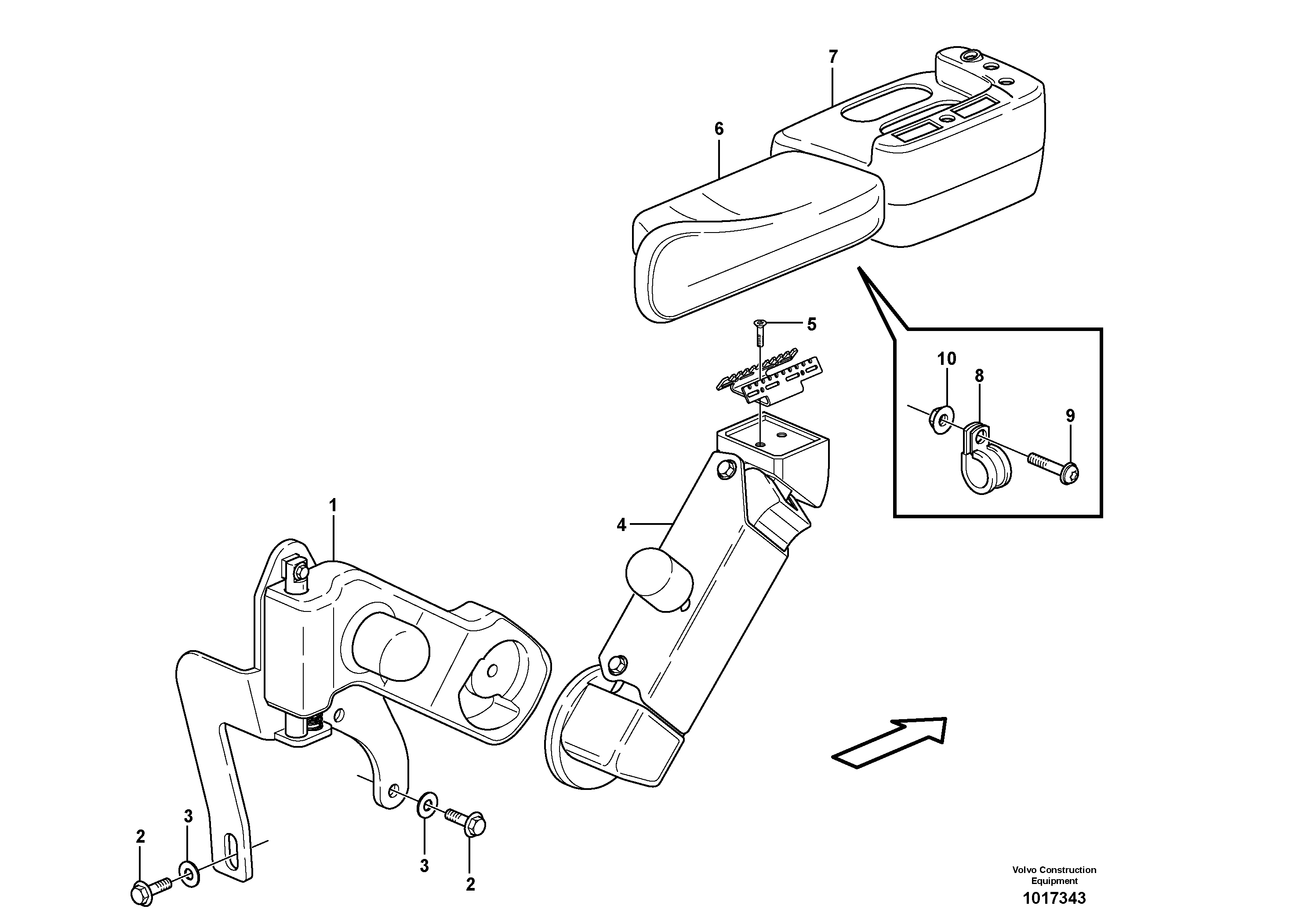 Схема запчастей Volvo L180E - 41636 Armrest L180E S/N 5004 - 7398 S/N 62501 - 62543 USA