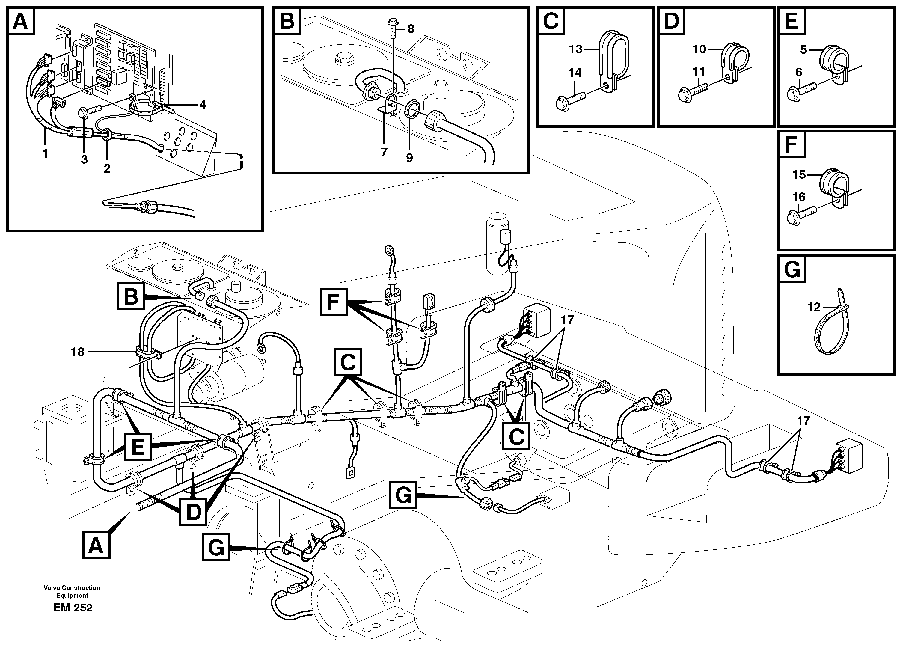 Схема запчастей Volvo L180E - 54776 Rear cable harness with assembly parts L180E S/N 5004 - 7398 S/N 62501 - 62543 USA