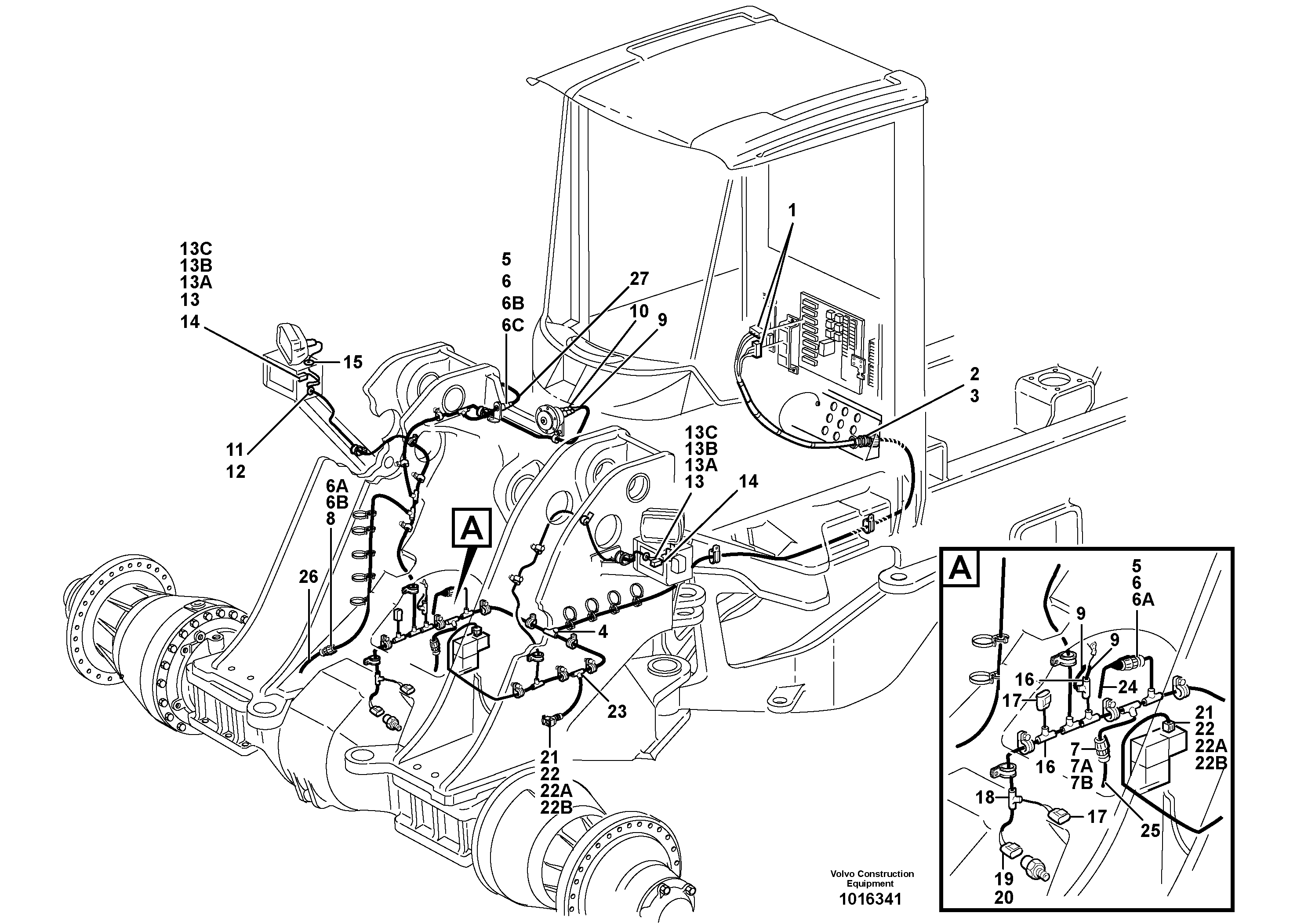 Схема запчастей Volvo L180E - 57961 Cable harness, front L180E S/N 5004 - 7398 S/N 62501 - 62543 USA