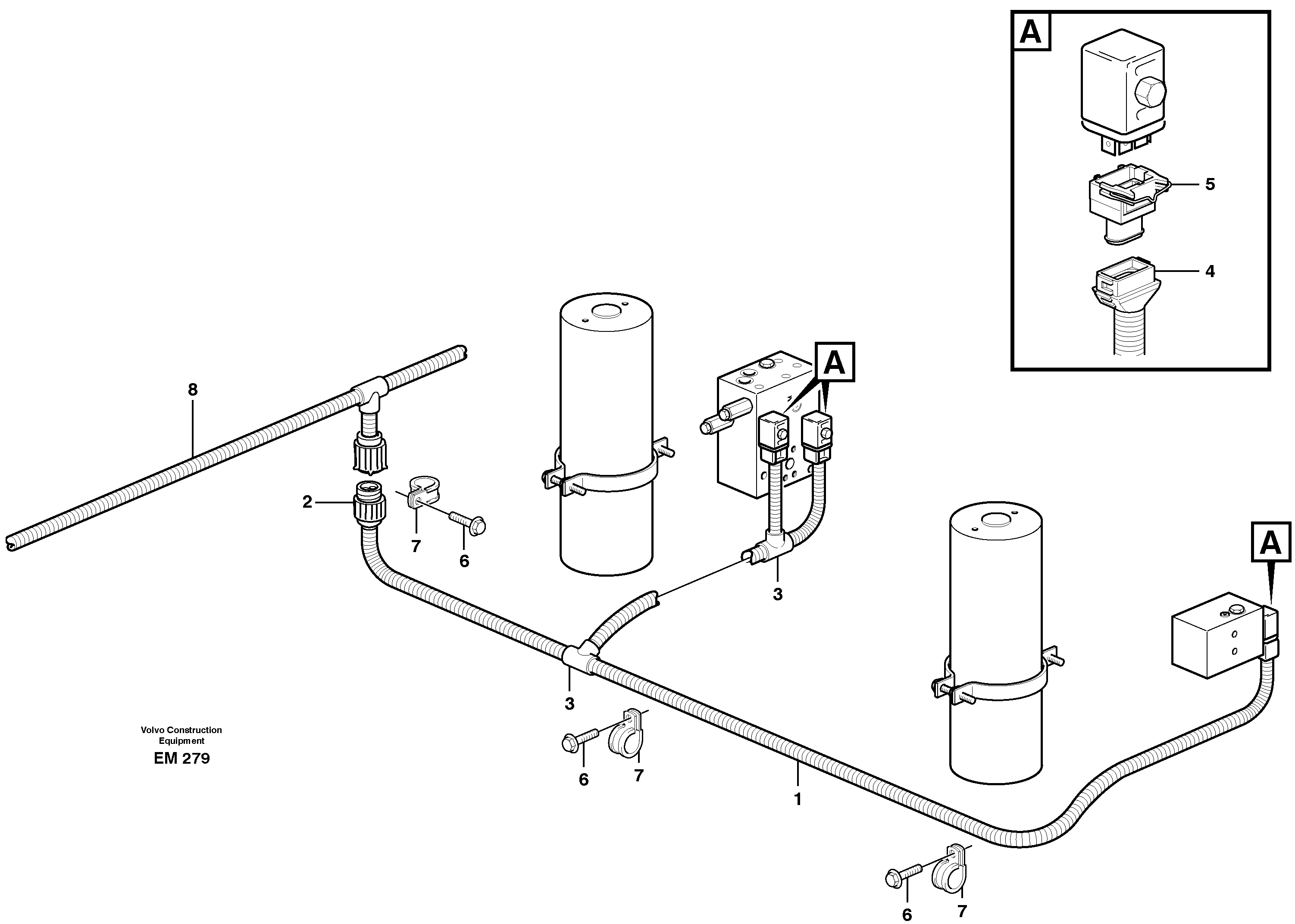 Схема запчастей Volvo L180E - 57965 Cable harness, boom suspension system L180E S/N 5004 - 7398 S/N 62501 - 62543 USA