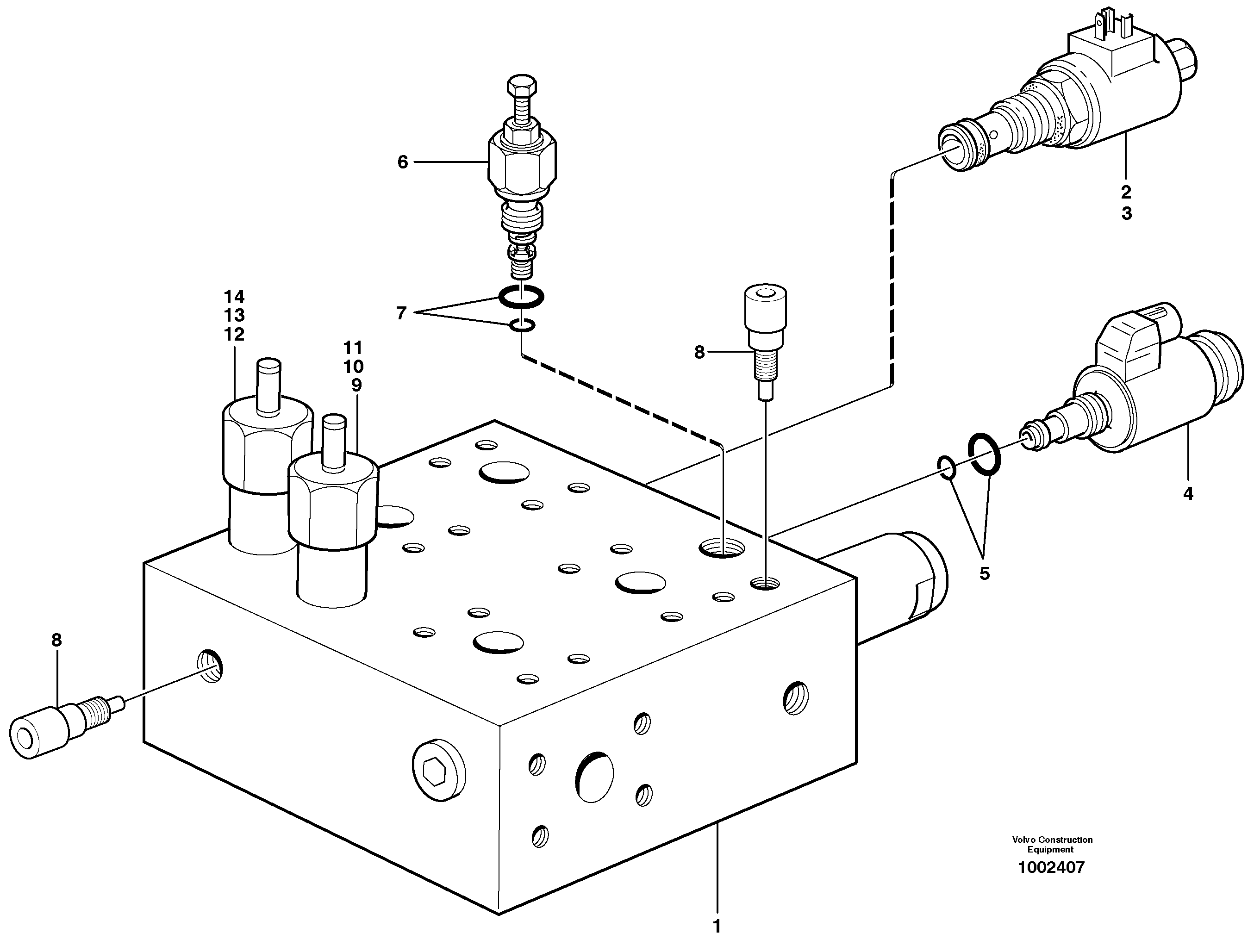 Схема запчастей Volvo L180E - 44482 Valve body, central block L180E S/N 5004 - 7398 S/N 62501 - 62543 USA