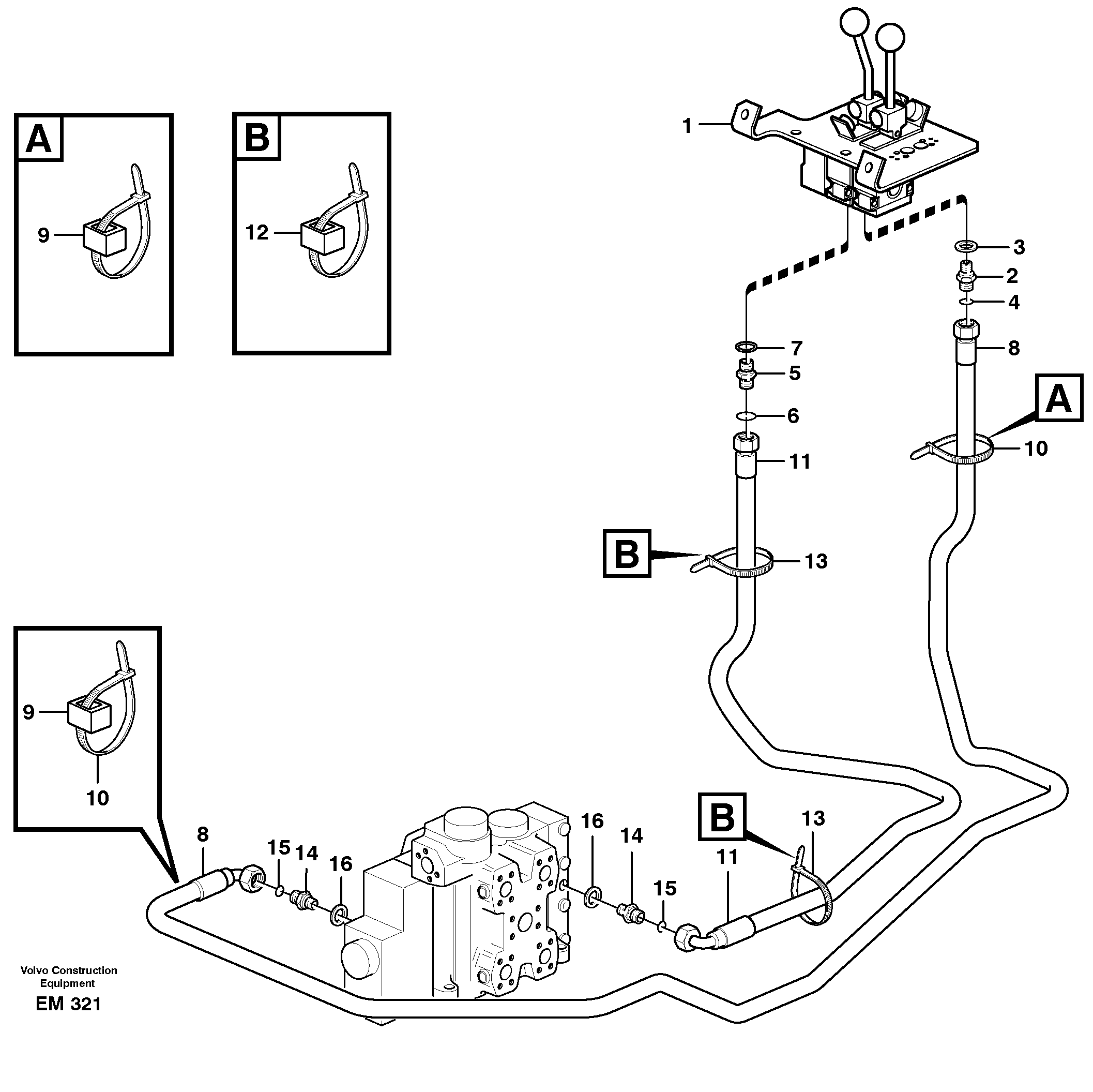 Схема запчастей Volvo L180E - 10358 Servo - hydraulic, control lines, lift L180E S/N 5004 - 7398 S/N 62501 - 62543 USA