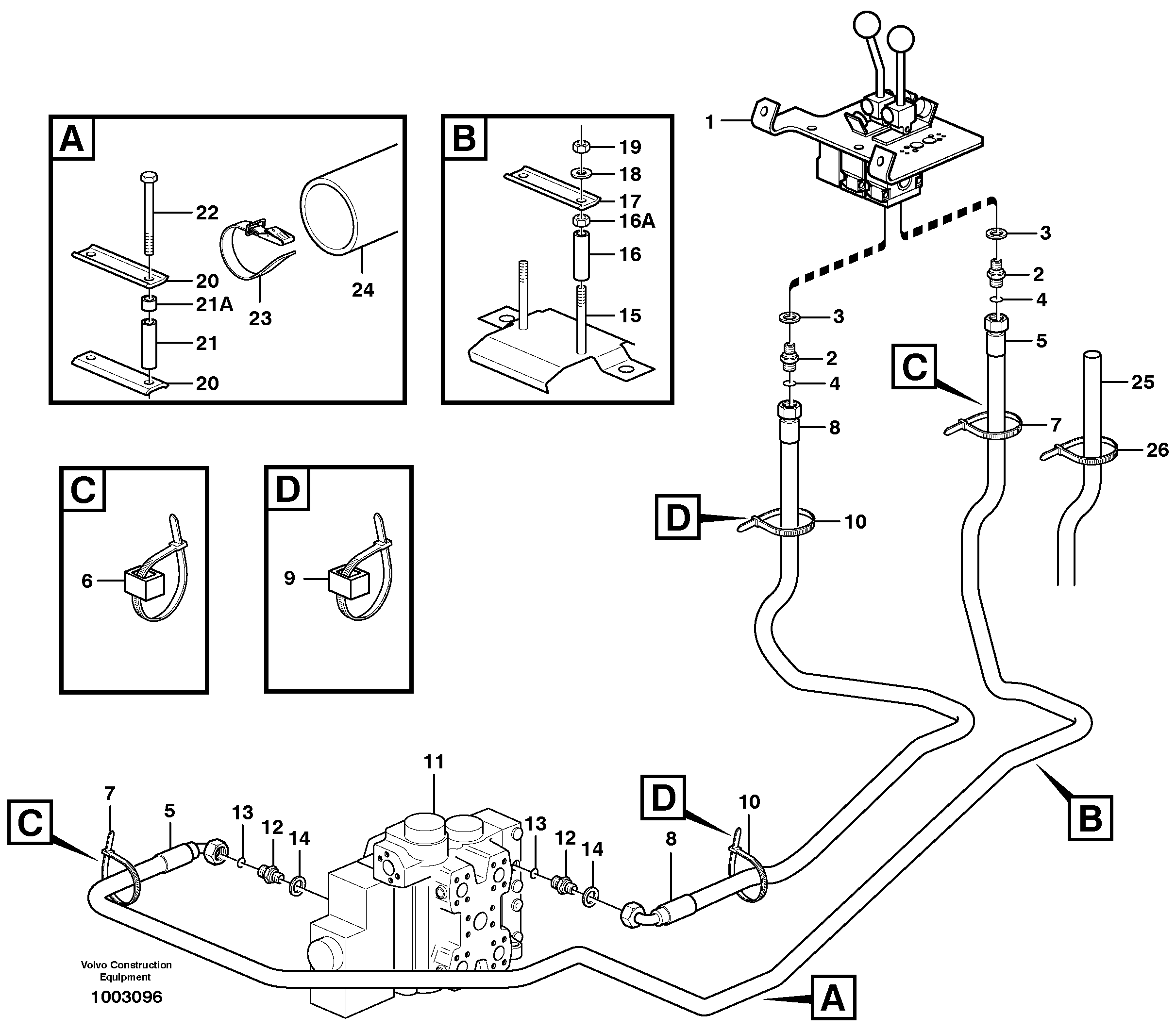 Схема запчастей Volvo L180E - 10360 Servo - hydraulic, control lines, tilt L180E S/N 5004 - 7398 S/N 62501 - 62543 USA