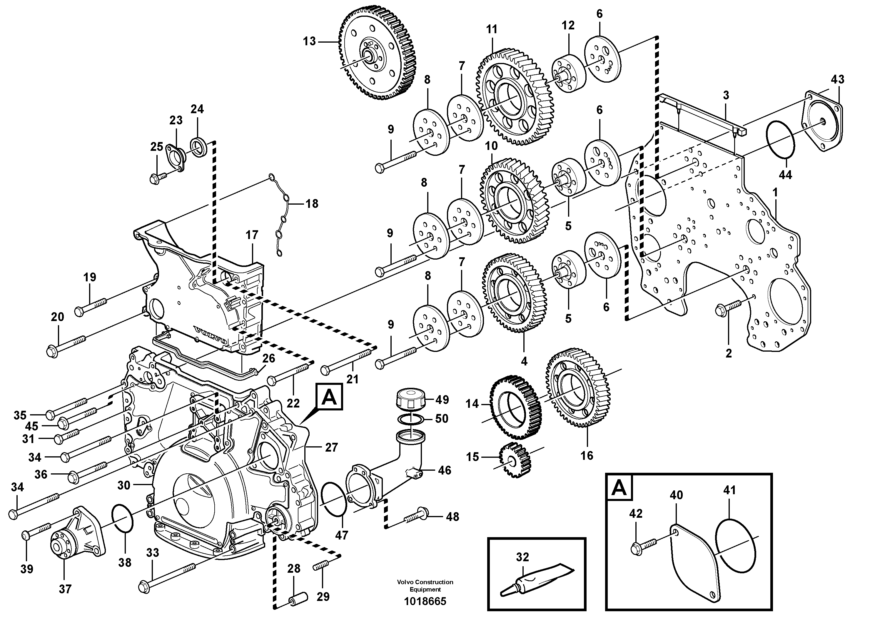 Схема запчастей Volvo L180E - 15536 Timing gear casing and gears L180E S/N 8002 - 9407