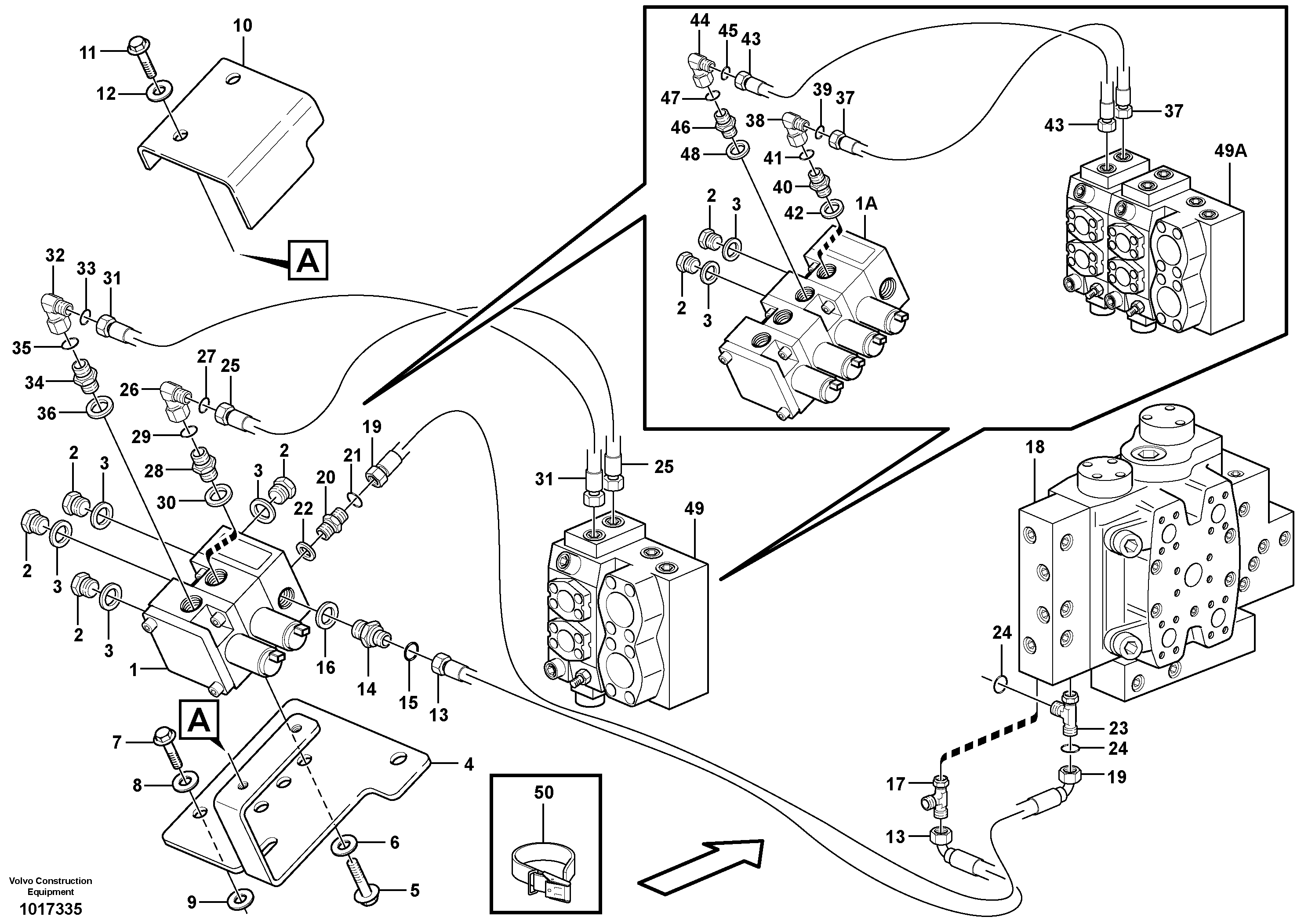 Схема запчастей Volvo L180E - 42505 Servo - hydraulic, hydraulic lines L180E S/N 5004 - 7398 S/N 62501 - 62543 USA