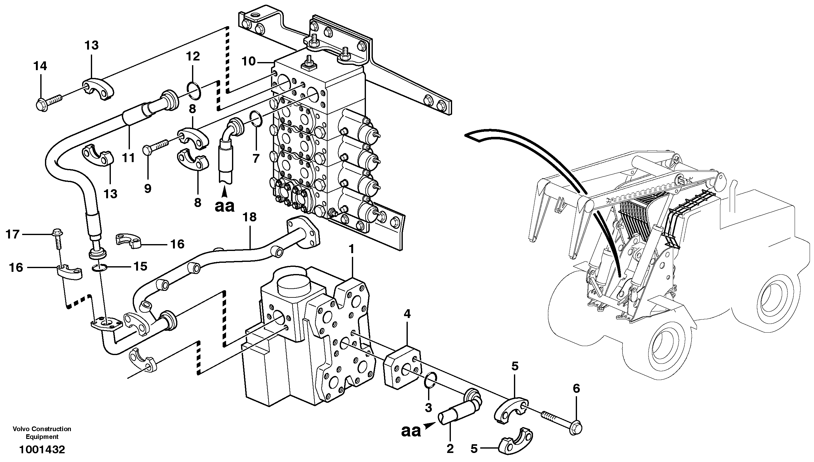 Схема запчастей Volvo L180E - 55582 Feed- and return lines - control valve L180E HIGH-LIFT S/N 5004 - 7398